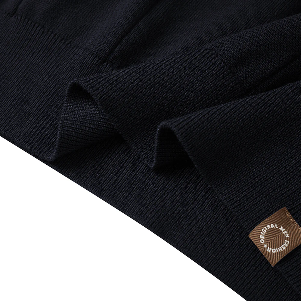 Turn-Down Short-Sleeve Polo Shirt Black Zip - Image 6