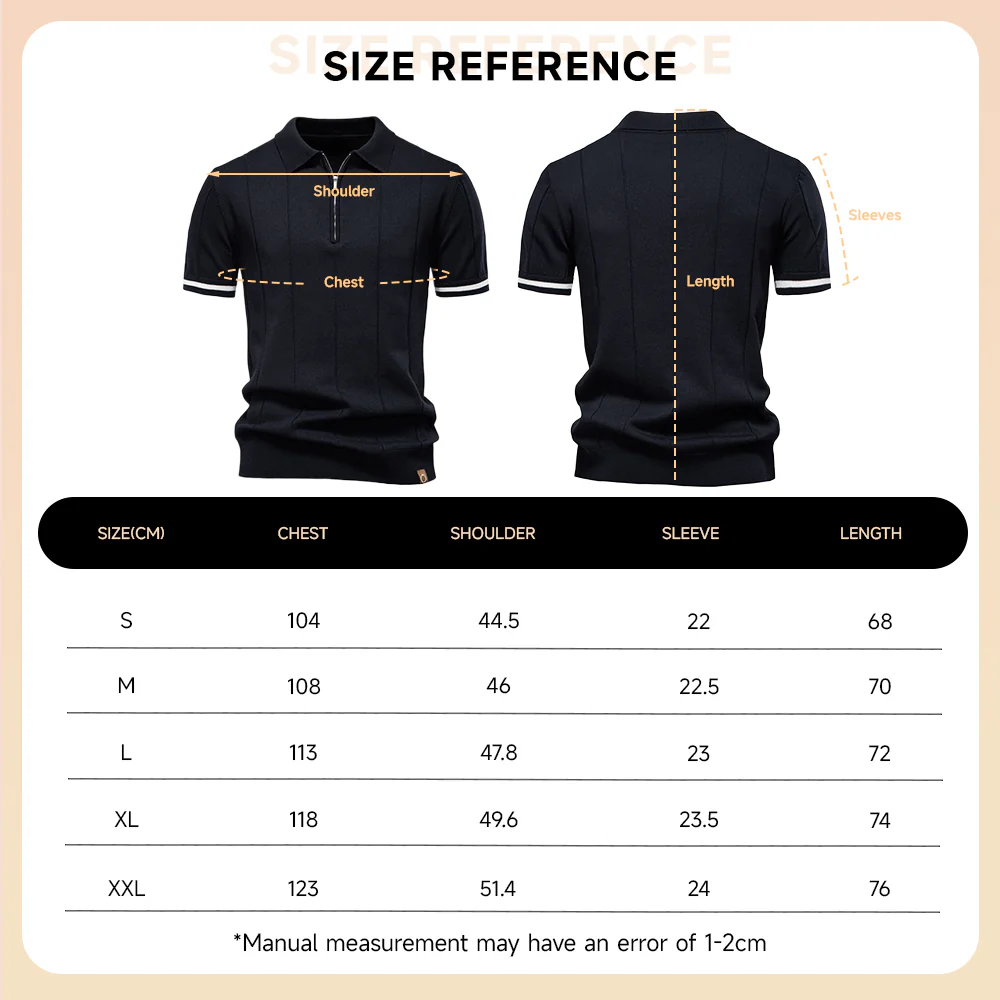 Turn-Down Short-Sleeve Polo Shirt Black Zip - Image 7