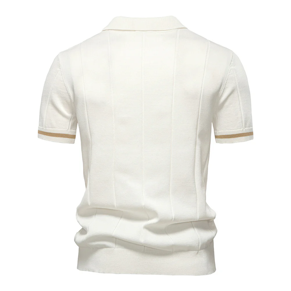 Turn-Down Short-Sleeve Polo Shirt Cream Zip - Image 3