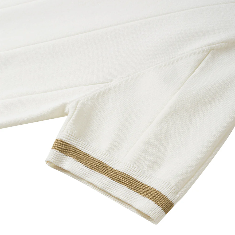 Turn-Down Short-Sleeve Polo Shirt Cream Zip - Image 6