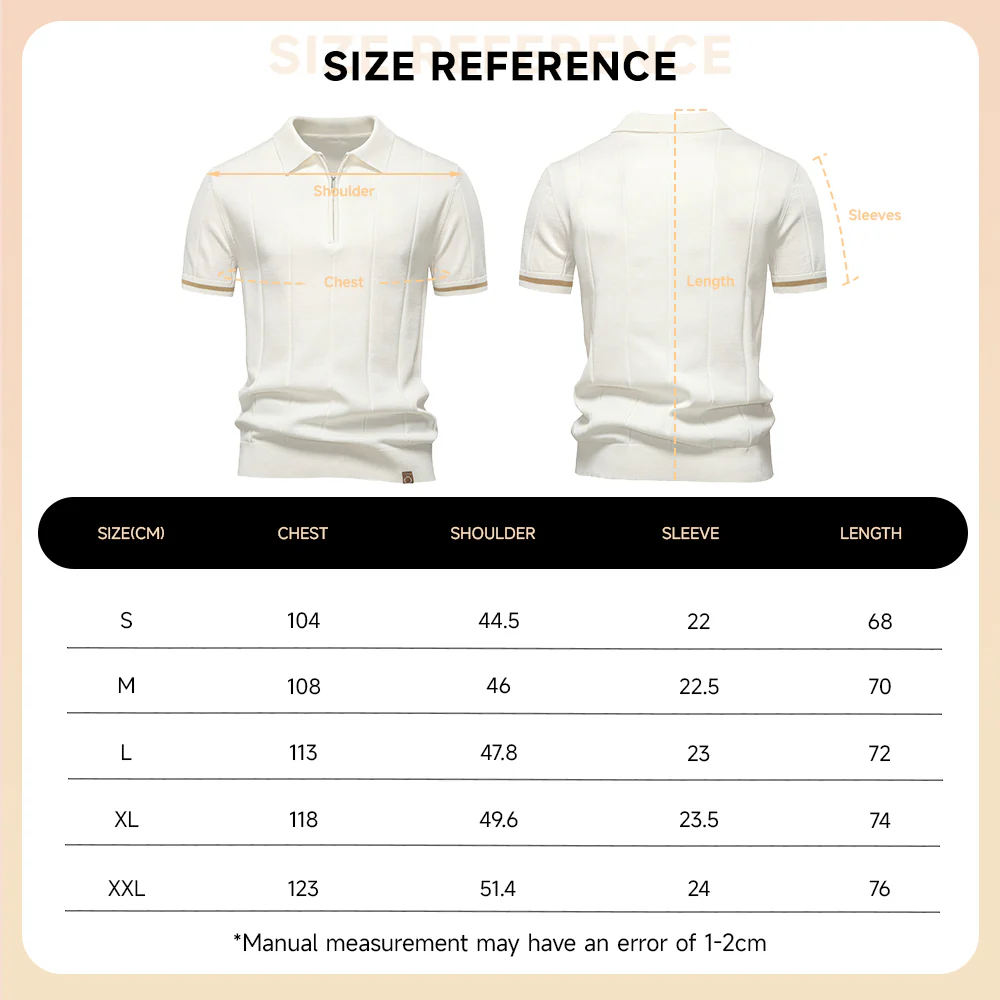 Turn-Down Short-Sleeve Polo Shirt Cream Zip - Image 8