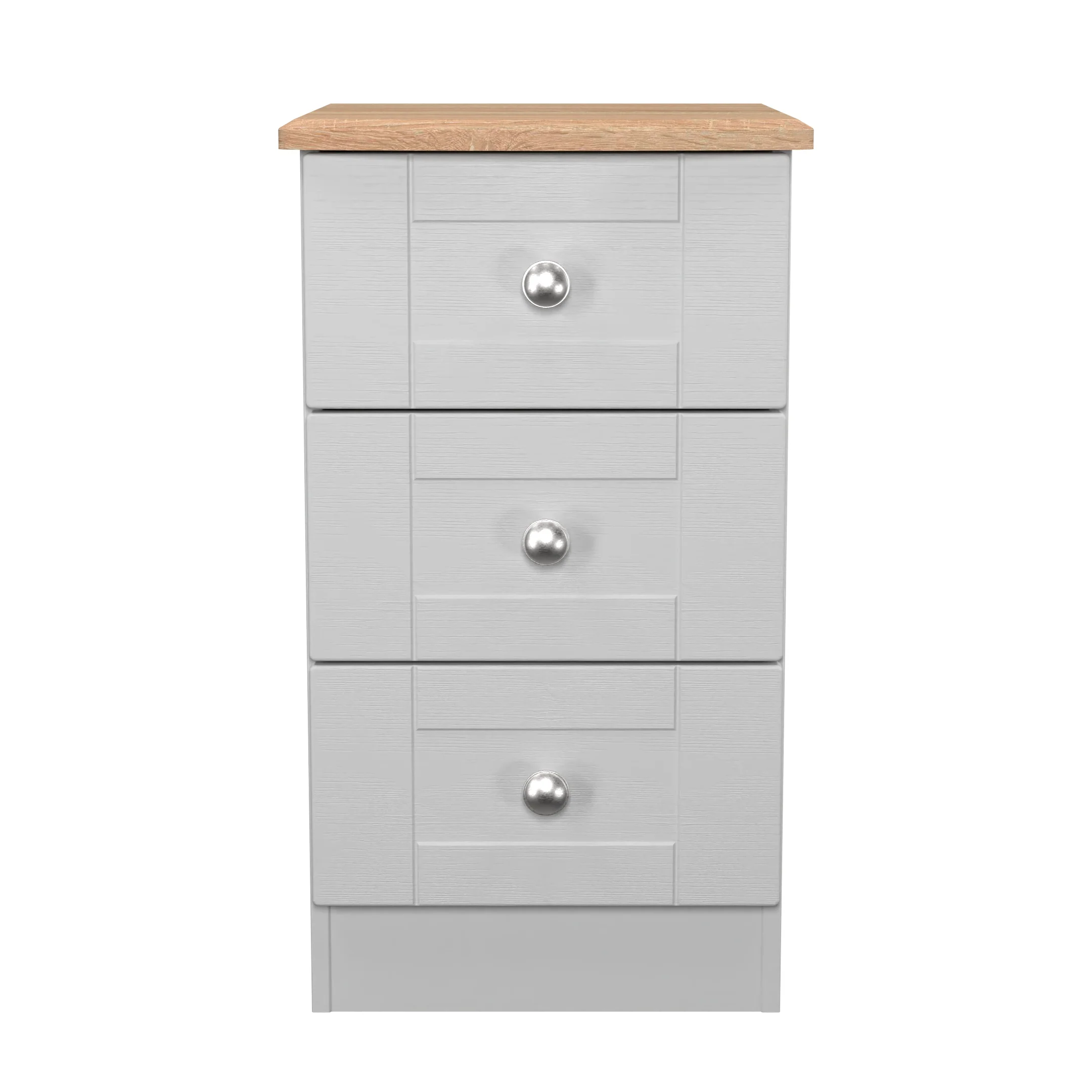 Tutbury Ready Assembled 3 Drawer Bedside Cabinet in Grey Ash & Bardolino Oak - Image 2