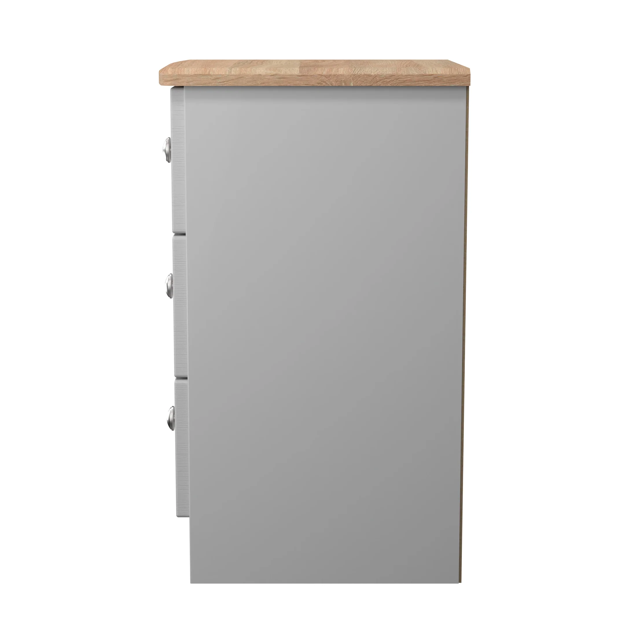 Tutbury Ready Assembled 3 Drawer Bedside Cabinet in Grey Ash & Bardolino Oak - Image 3
