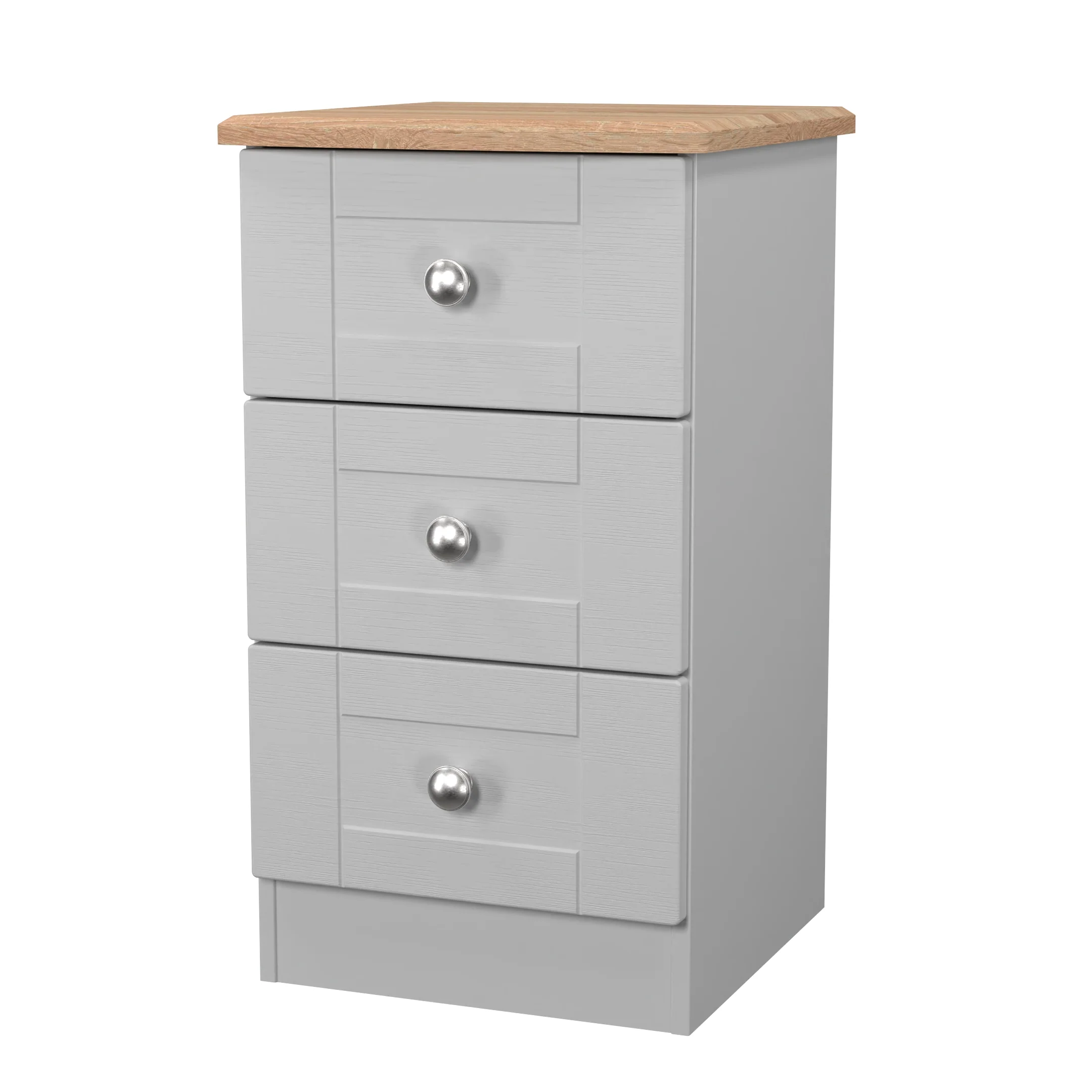 Tutbury Ready Assembled 3 Drawer Bedside Cabinet in Grey Ash & Bardolino Oak - Image 4