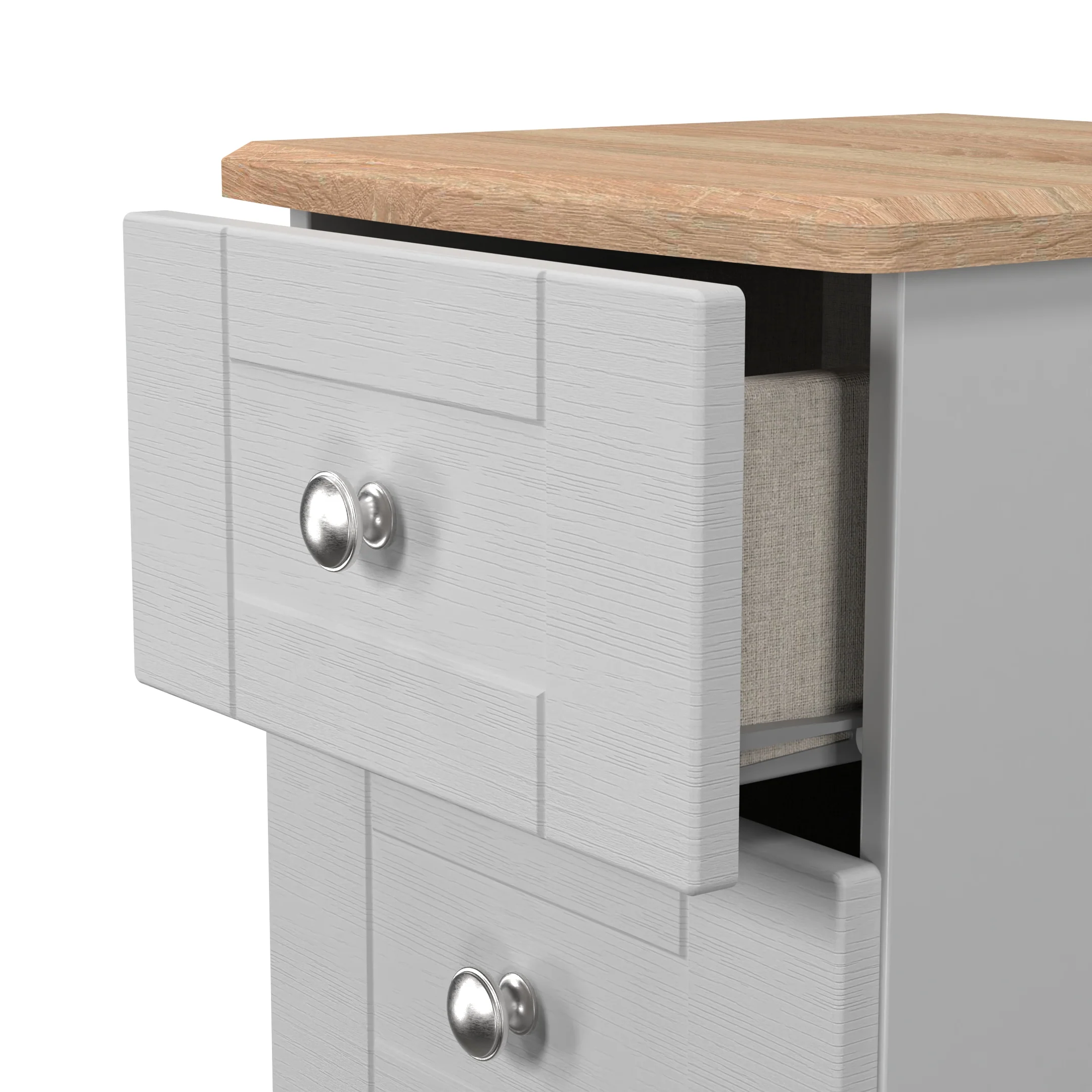 Tutbury Ready Assembled 3 Drawer Bedside Cabinet in Grey Ash & Bardolino Oak - Image 6