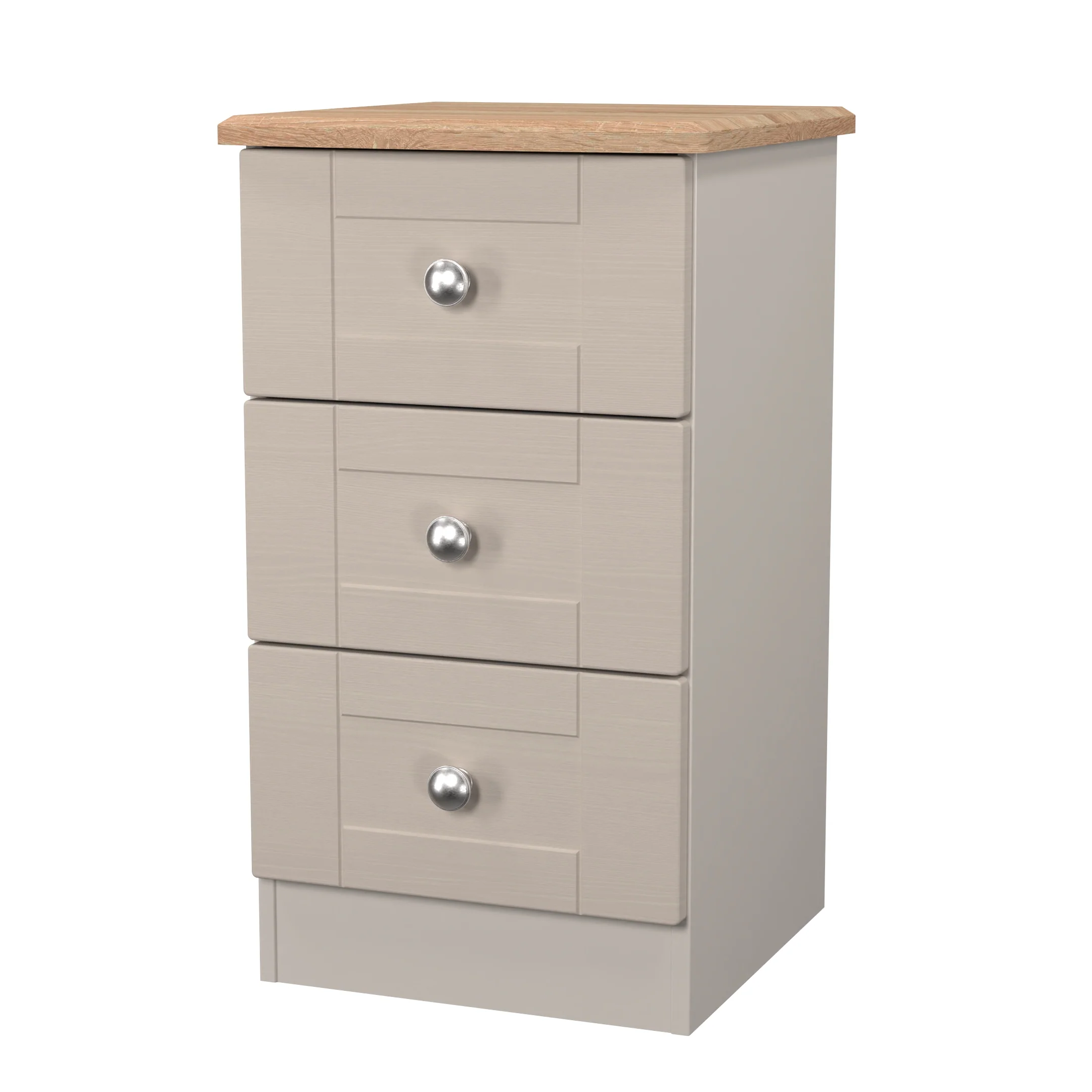 Tutbury Ready Assembled 3 Drawer Bedside Cabinet in Kashmir Ash & Bardolino Oak - Image 4