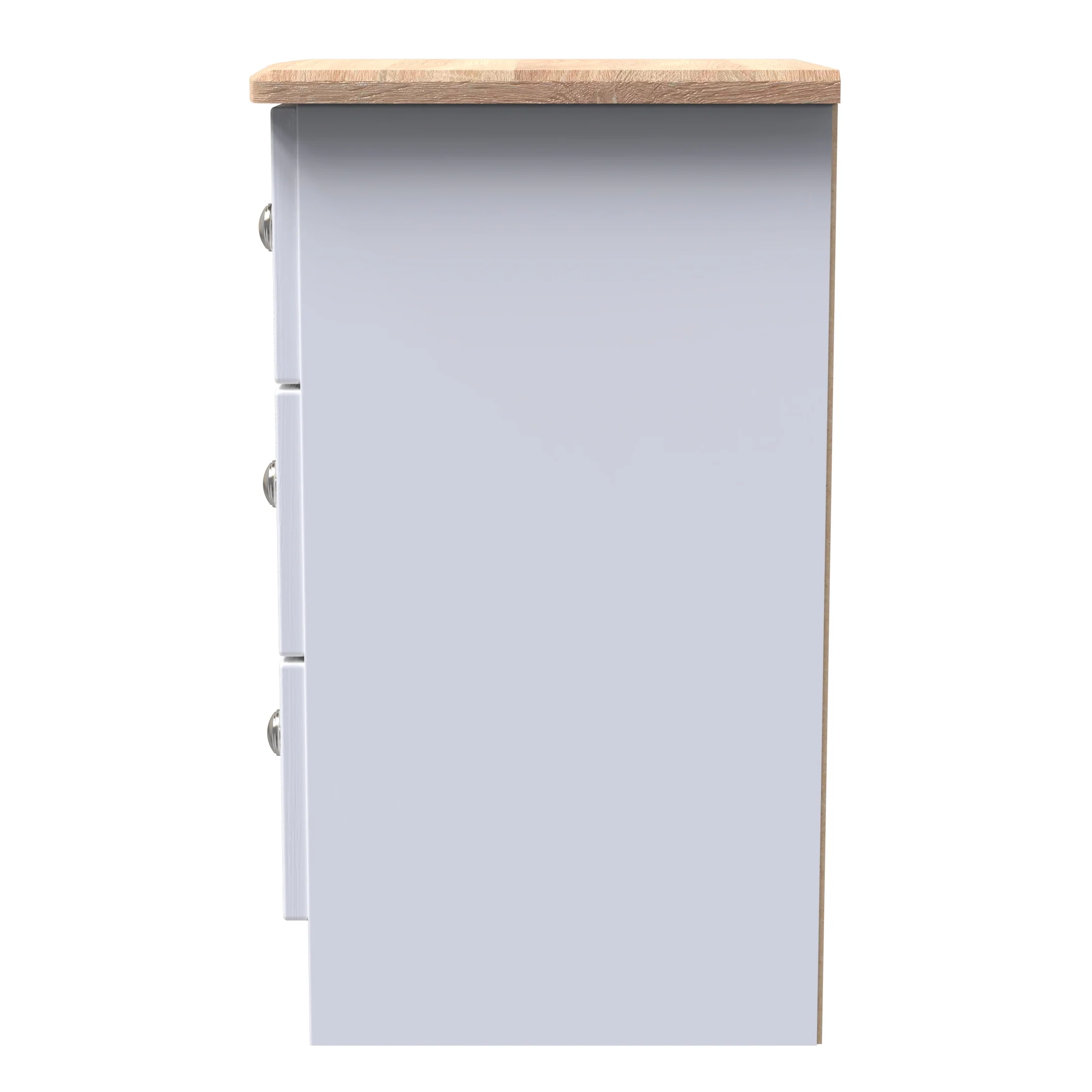 Tutbury Ready Assembled 3 Drawer Bedside Cabinet in White Ash & Bardolino Oak - Image 3