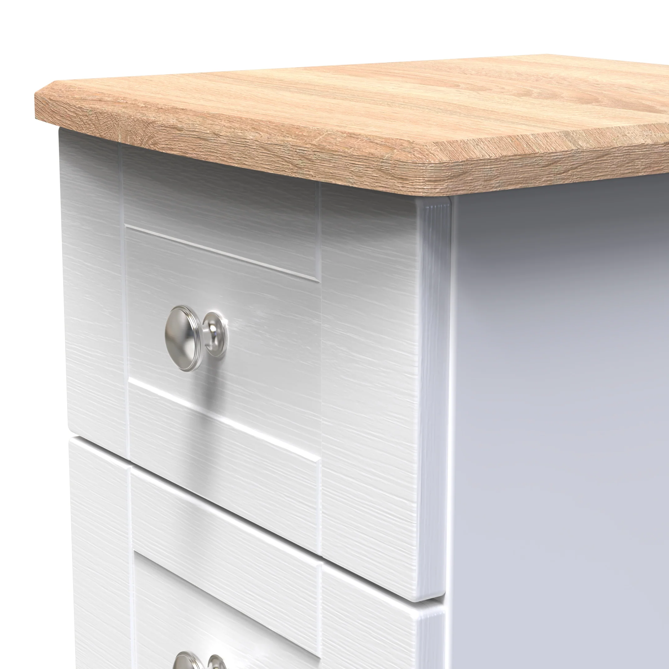 Tutbury Ready Assembled 3 Drawer Bedside Cabinet in White Ash & Bardolino Oak - Image 5