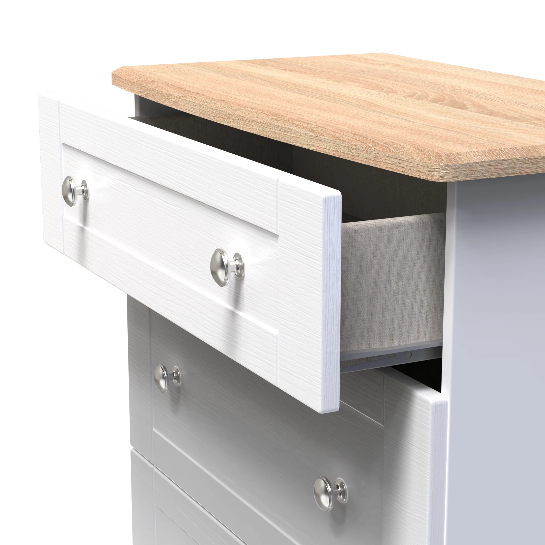 Tutbury Ready Assembled 3 Drawer Deep Chest in White Ash & Bardolino Oak - Image 6