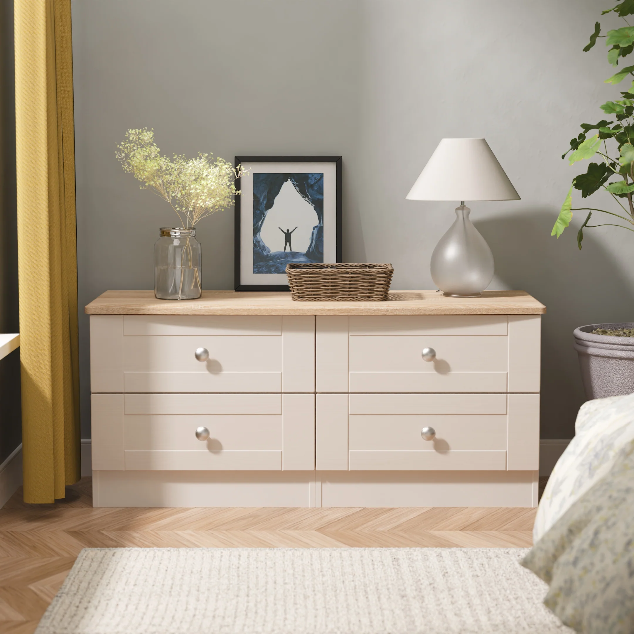 Tutbury Ready Assembled 4 Drawer Bed Box in Kashmir Ash & Bardolino Oak