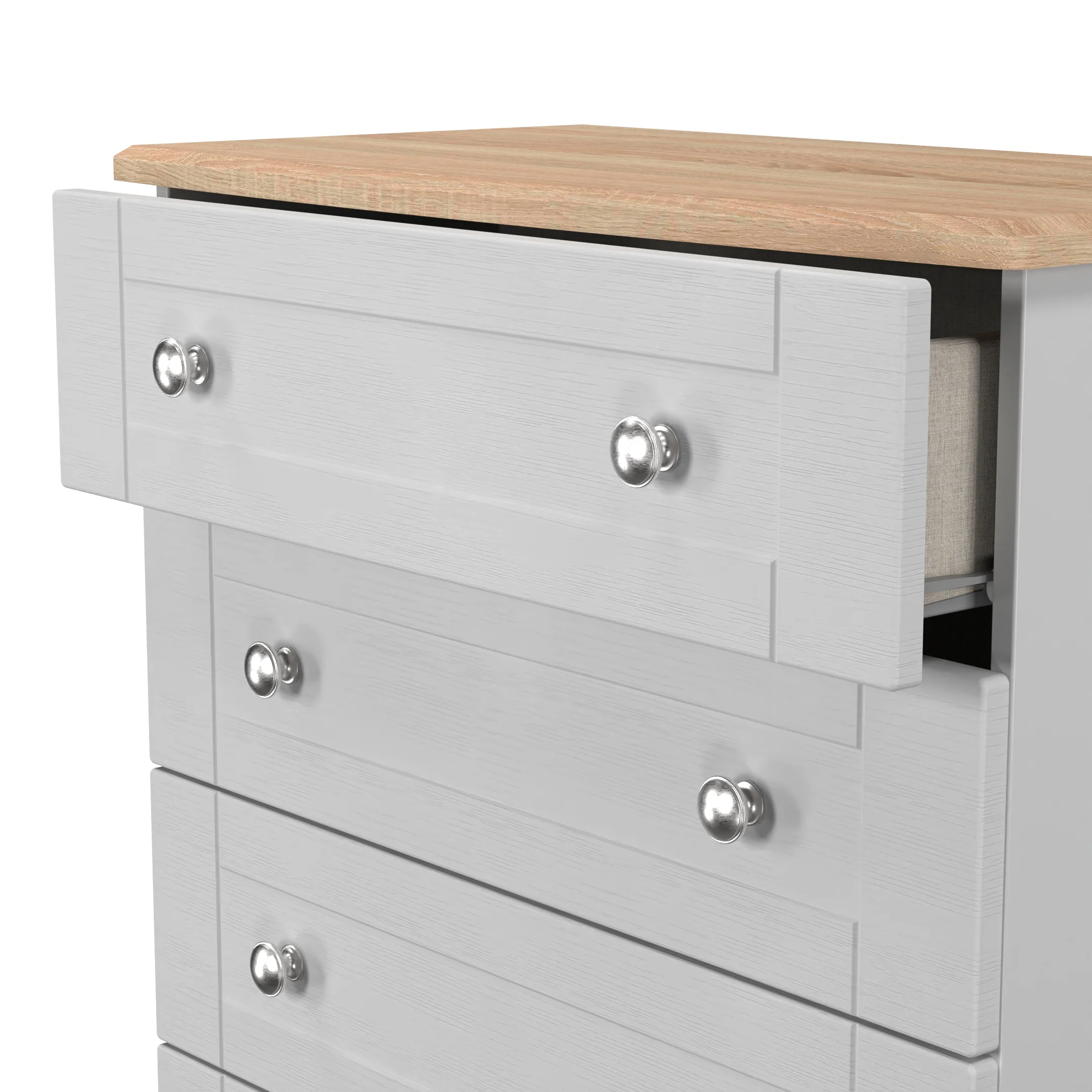 Tutbury Ready Assembled 5 Drawer Chest in Grey Ash & Bardolino Oak - Image 6
