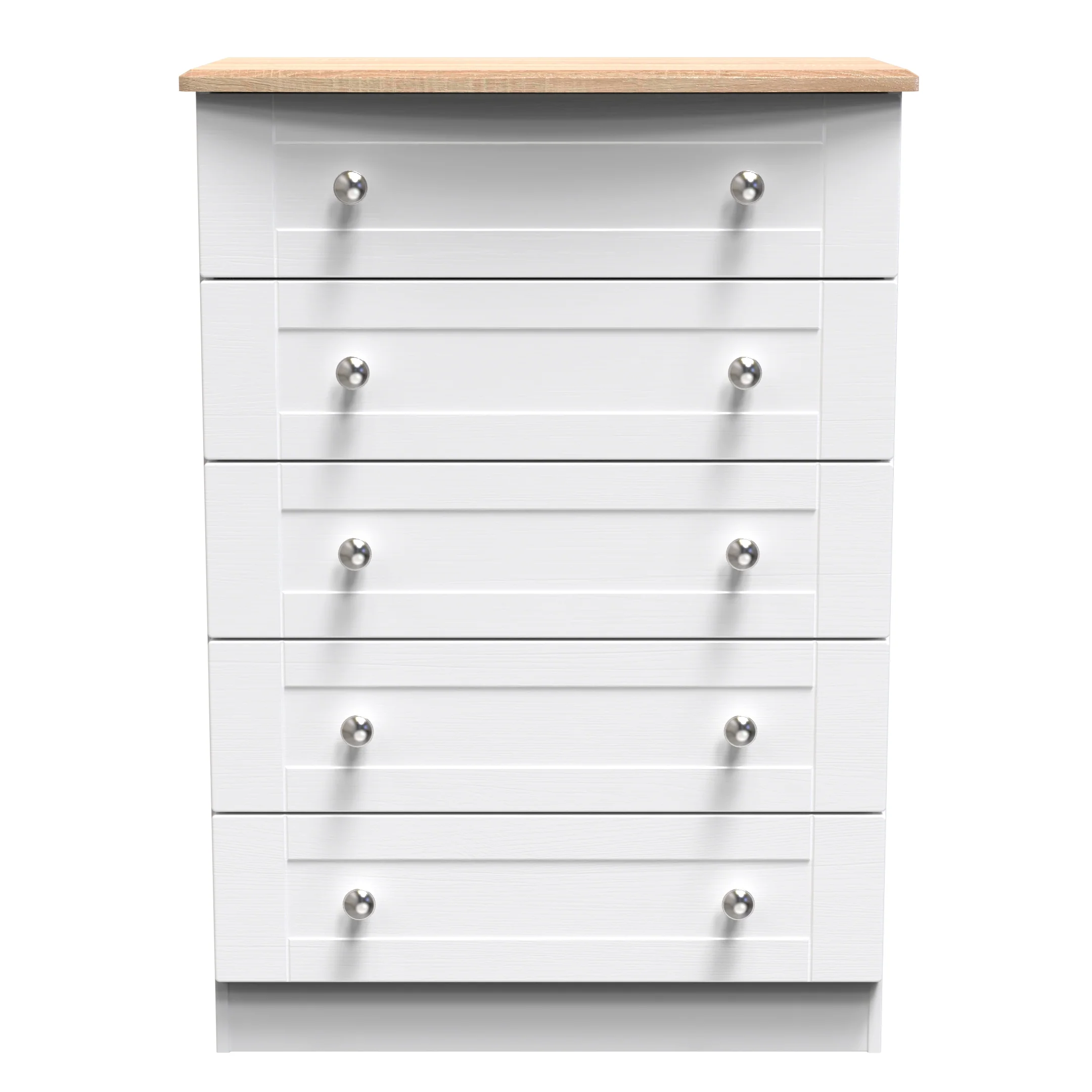 Tutbury Ready Assembled 5 Drawer Chest in White Ash & Bardolino Oak - Image 2