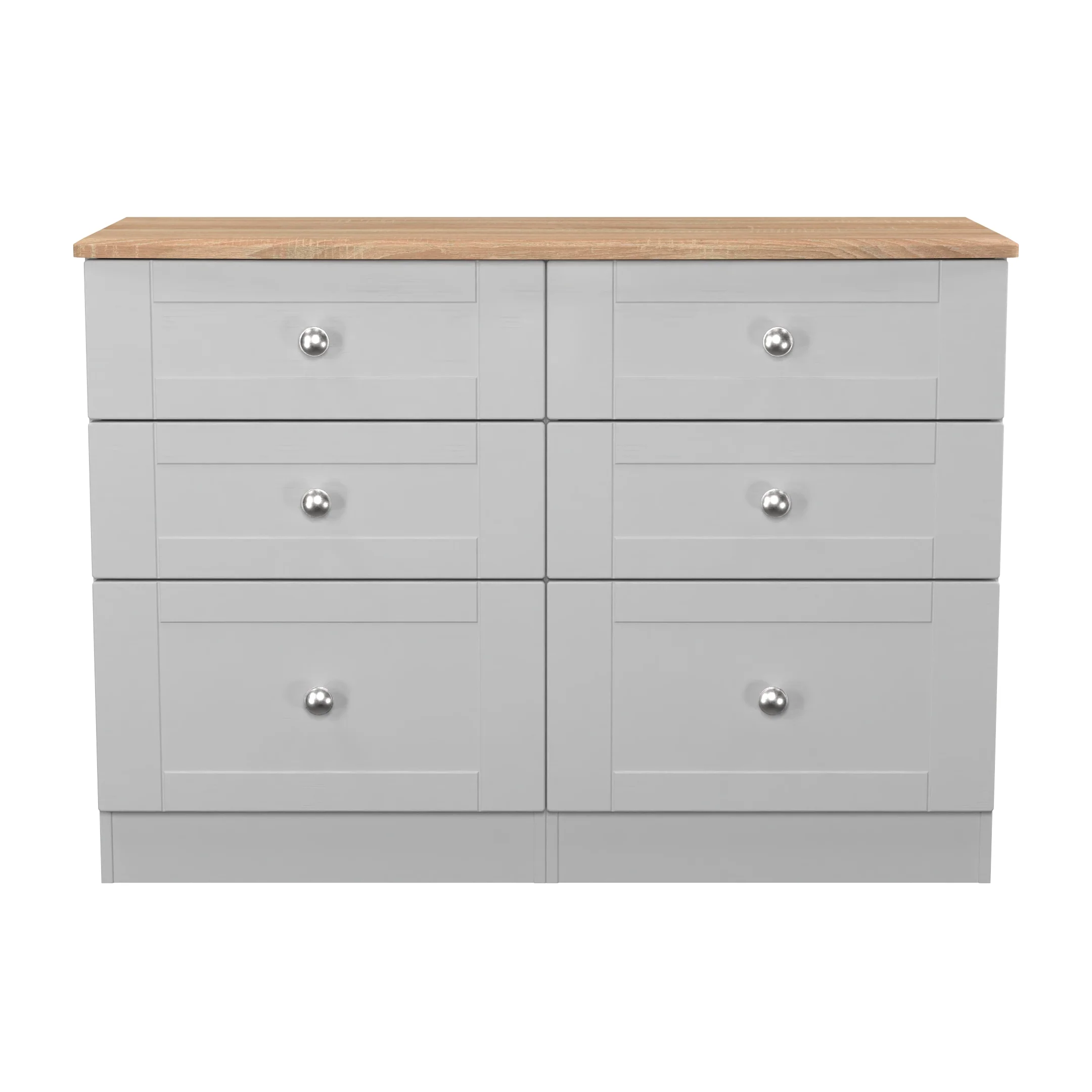 Tutbury Ready Assembled 6 Drawer Wide Chest in Grey Ash & Bardolino Oak - Image 2