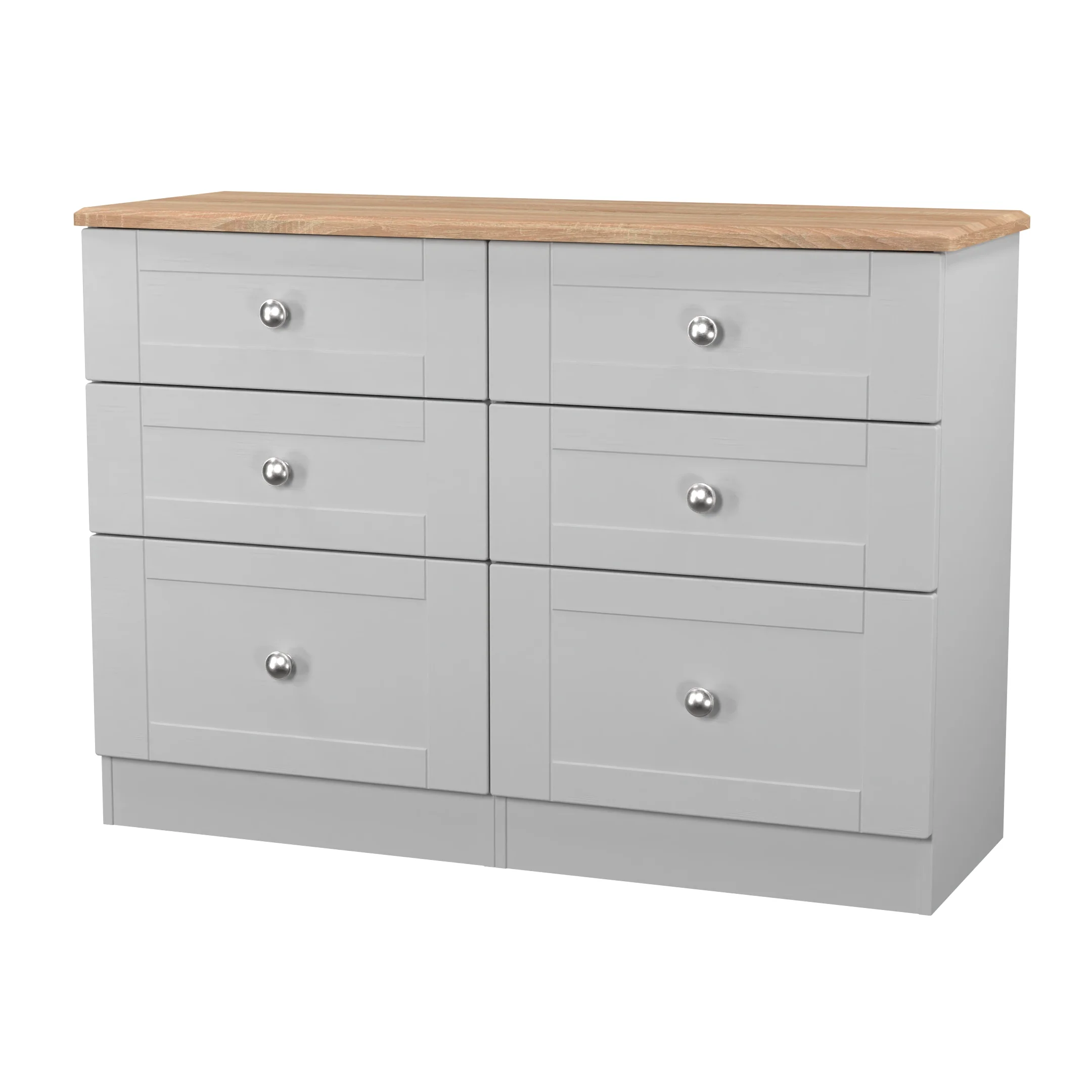 Tutbury Ready Assembled 6 Drawer Wide Chest in Grey Ash & Bardolino Oak - Image 4
