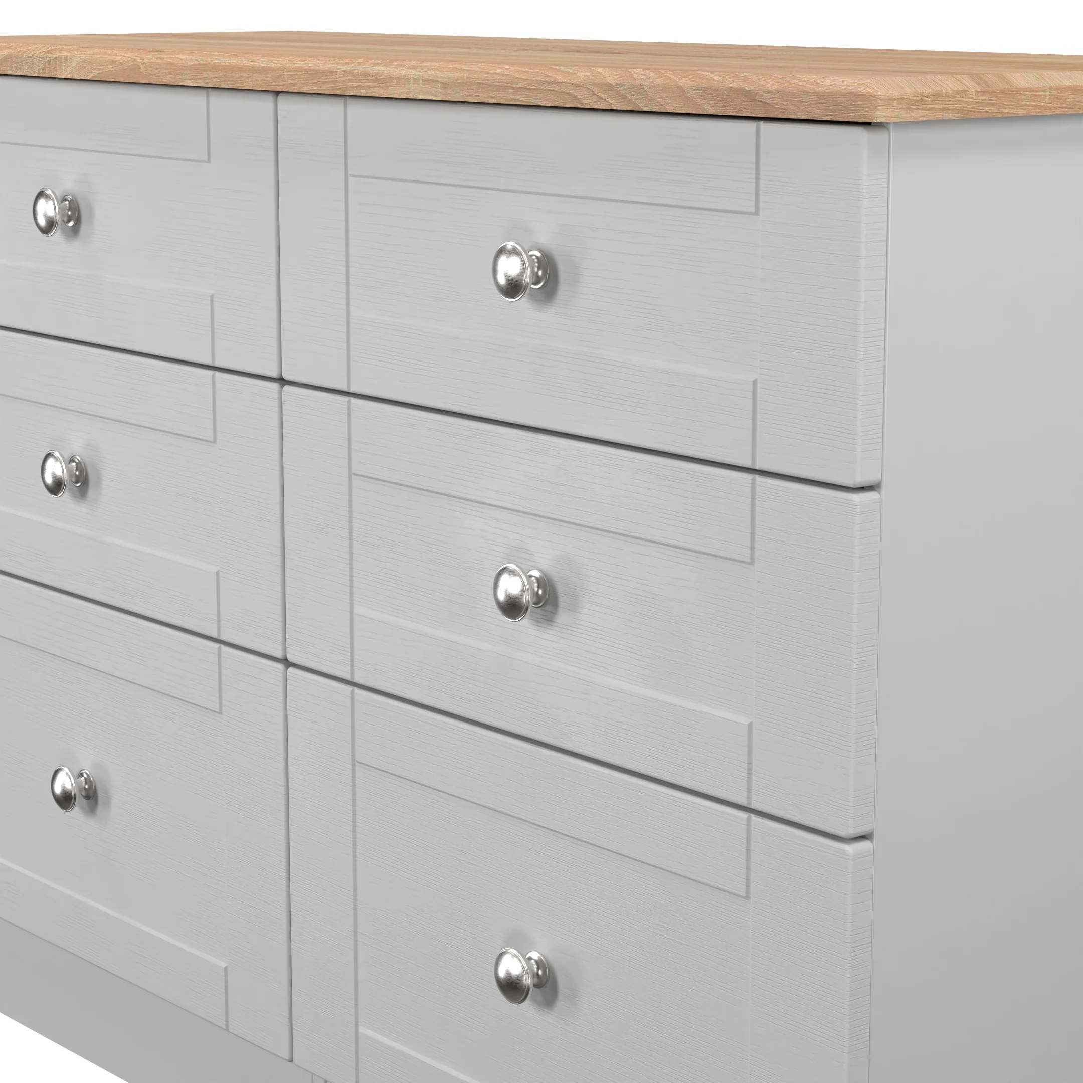 Tutbury Ready Assembled 6 Drawer Wide Chest in Grey Ash & Bardolino Oak - Image 5