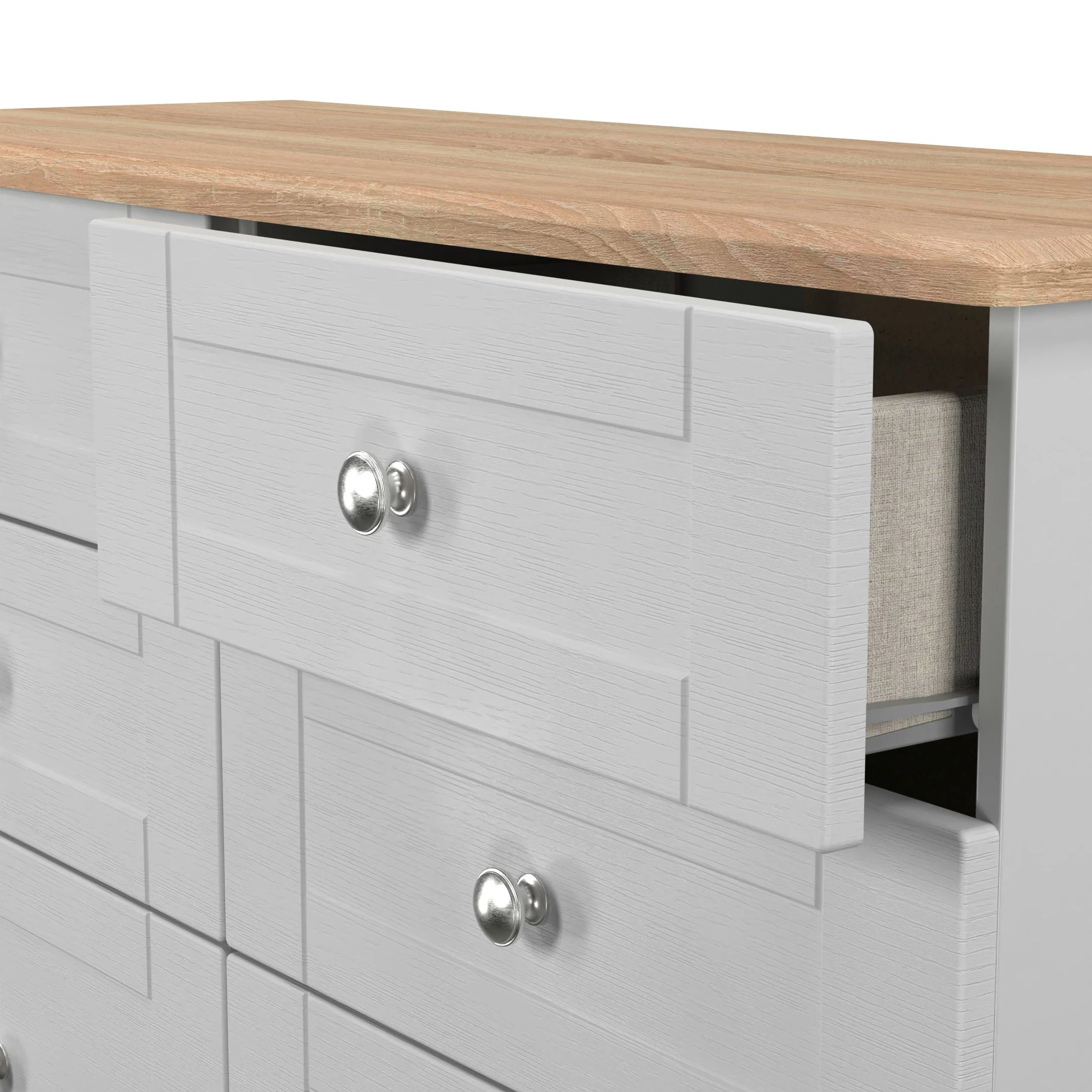 Tutbury Ready Assembled 6 Drawer Wide Chest in Grey Ash & Bardolino Oak - Image 6