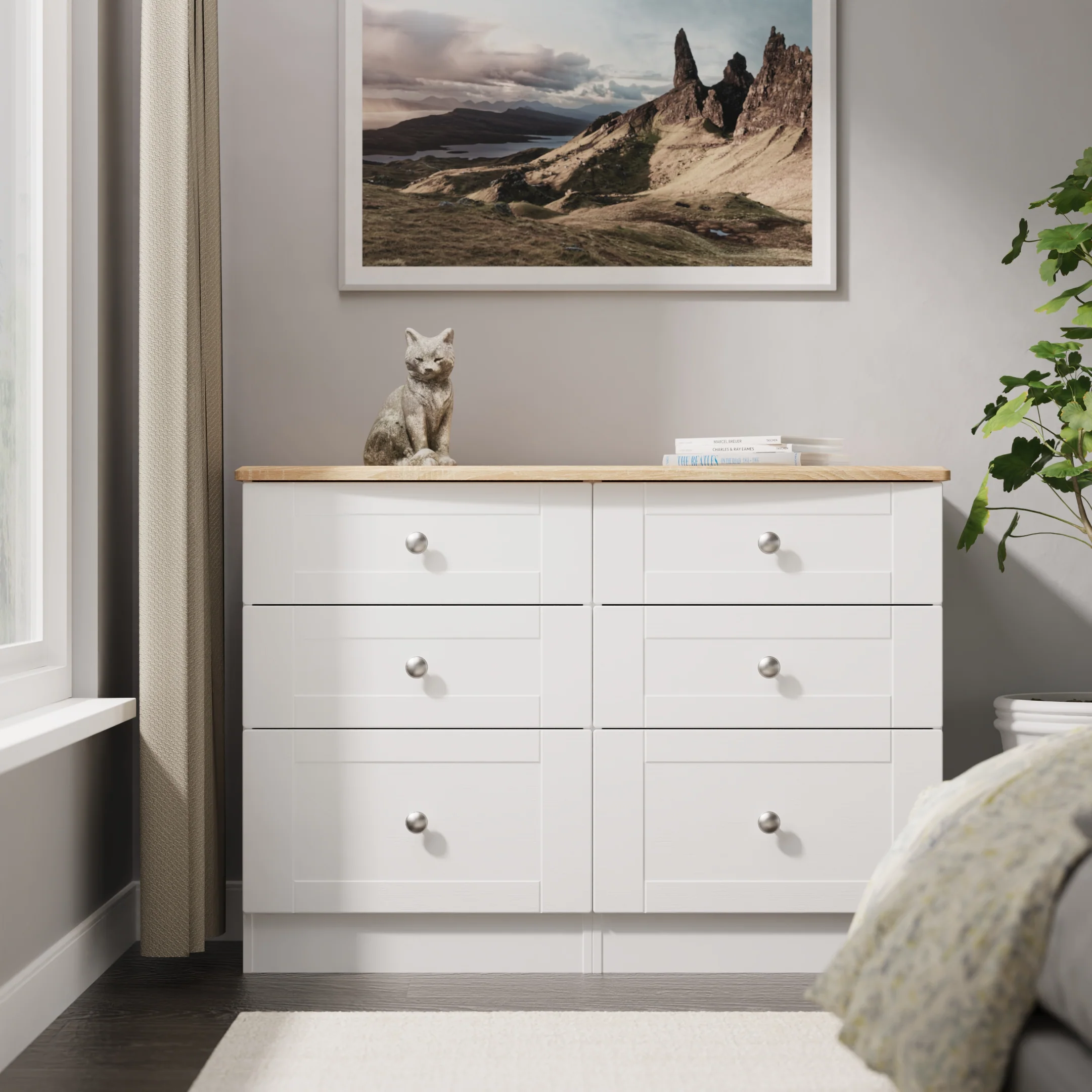 Tutbury Ready Assembled 6 Drawer Wide Chest in White Ash & Bardolino Oak