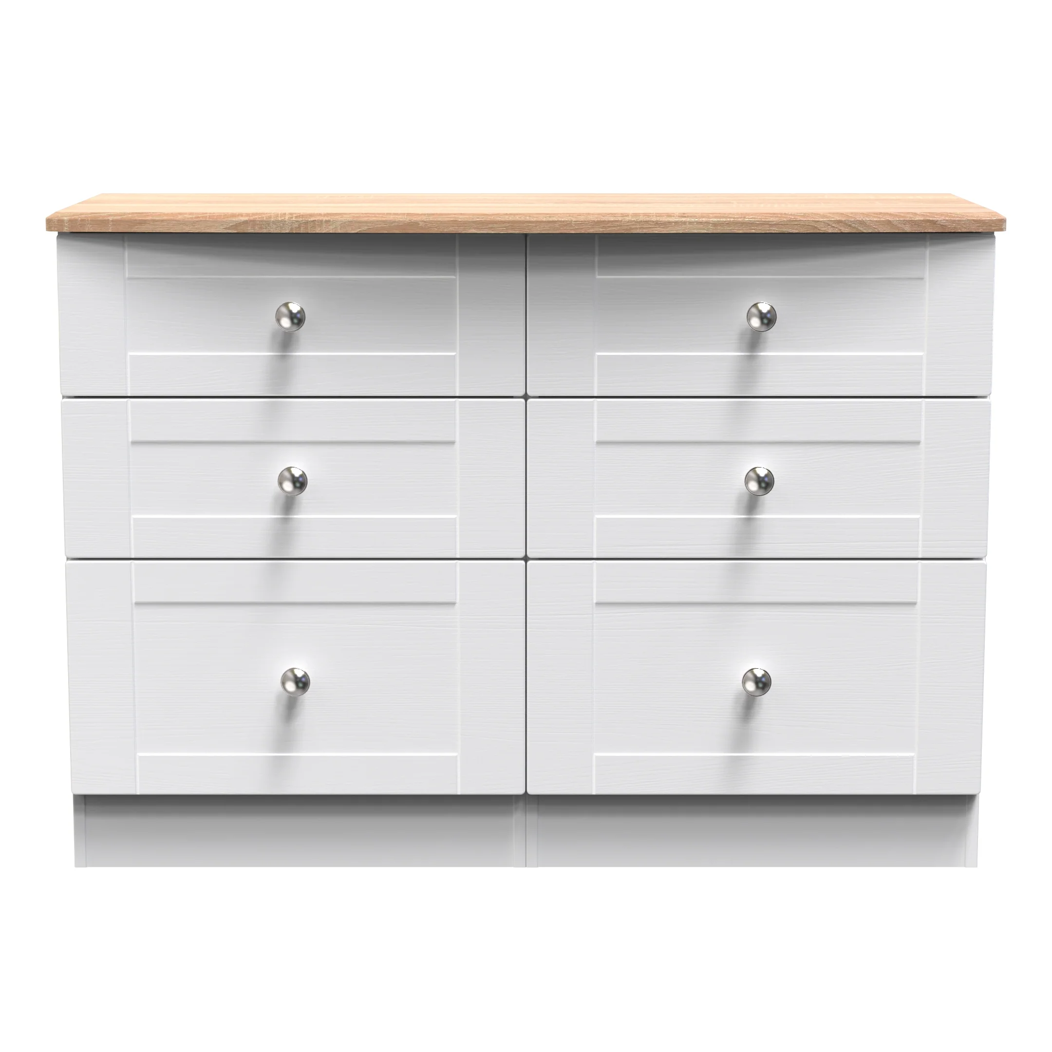 Tutbury Ready Assembled 6 Drawer Wide Chest in White Ash & Bardolino Oak - Image 2