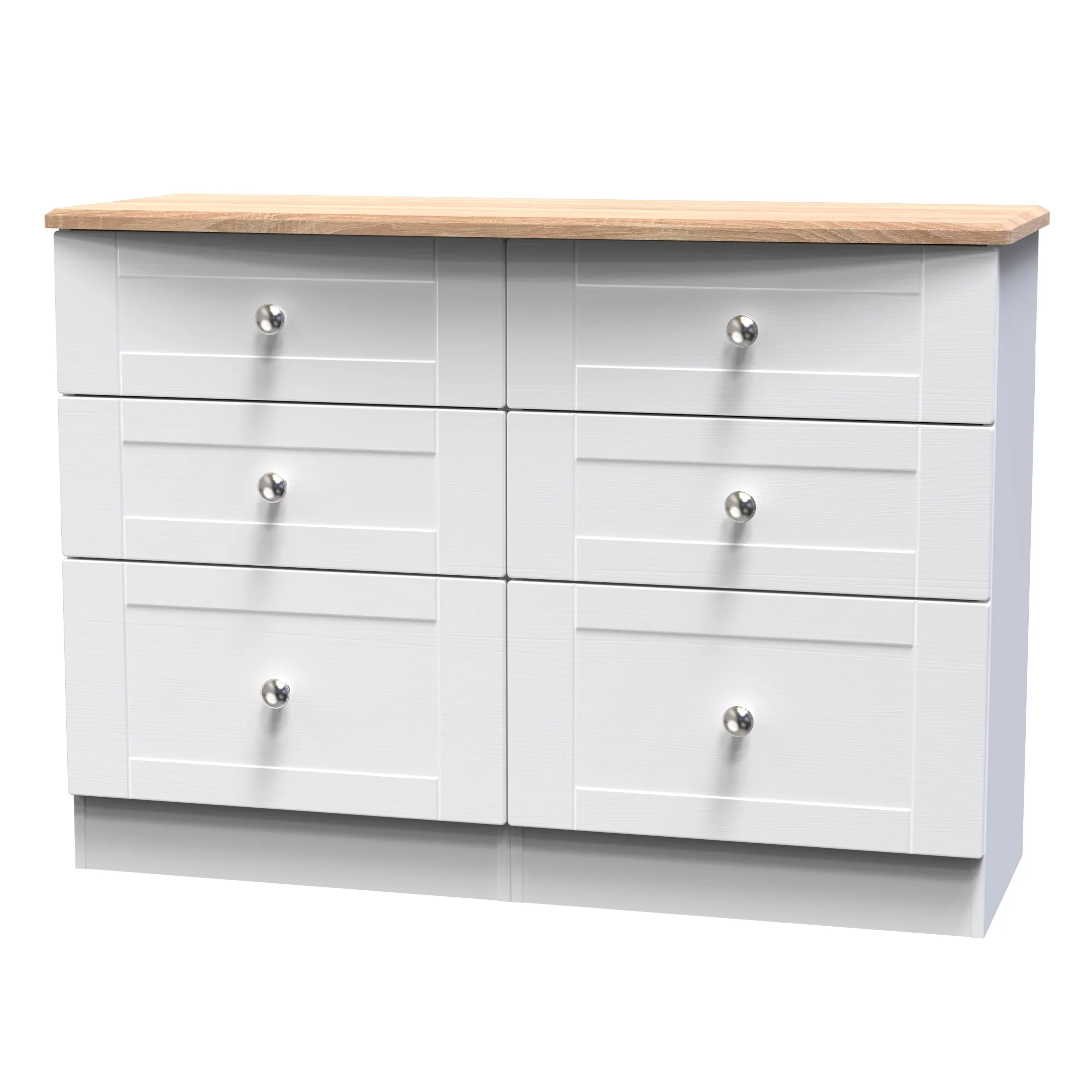 Tutbury Ready Assembled 6 Drawer Wide Chest in White Ash & Bardolino Oak - Image 4