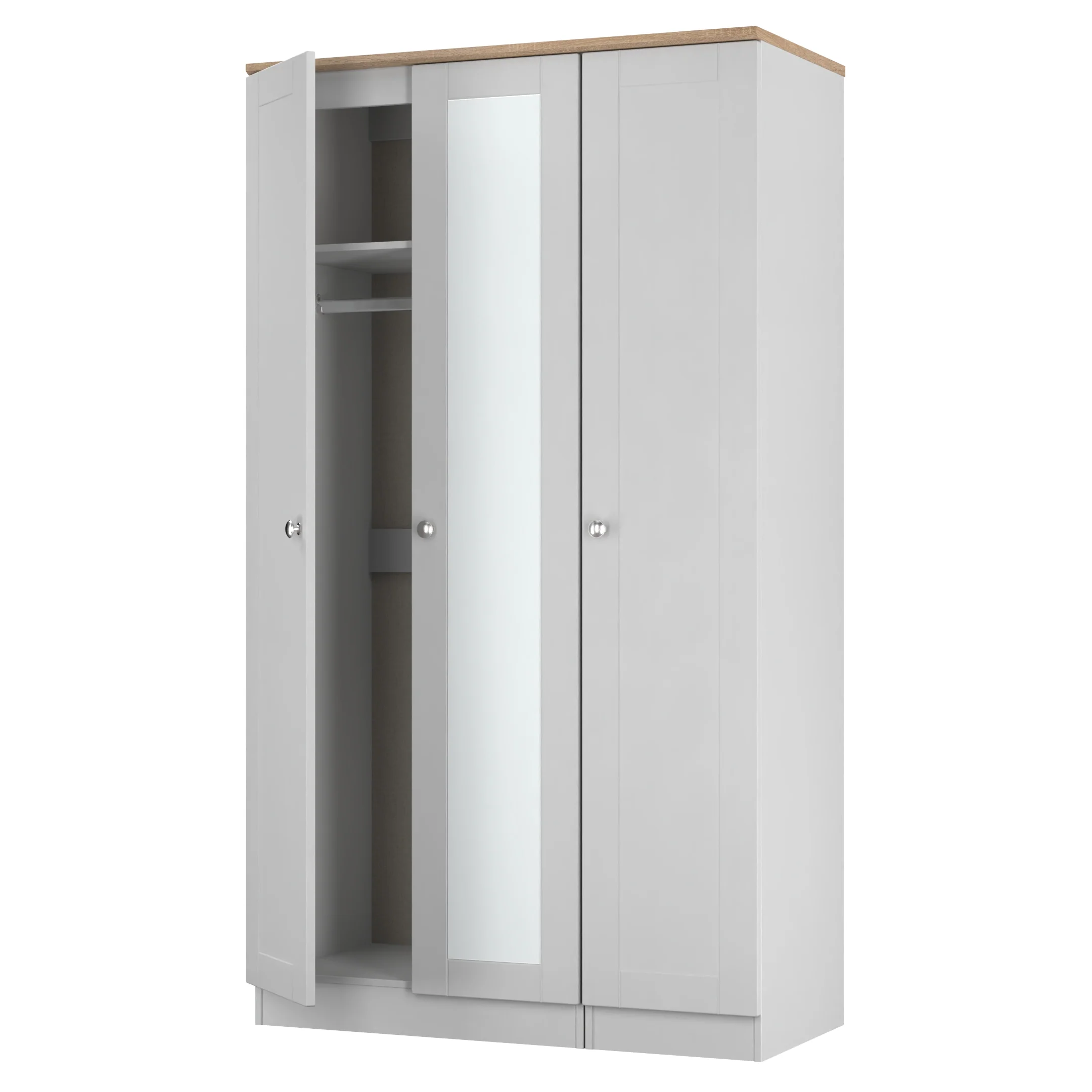 Tutbury Ready Assembled Tall Triple Mirror Wardrobe in Grey Ash & Bardolino Oak - Image 6