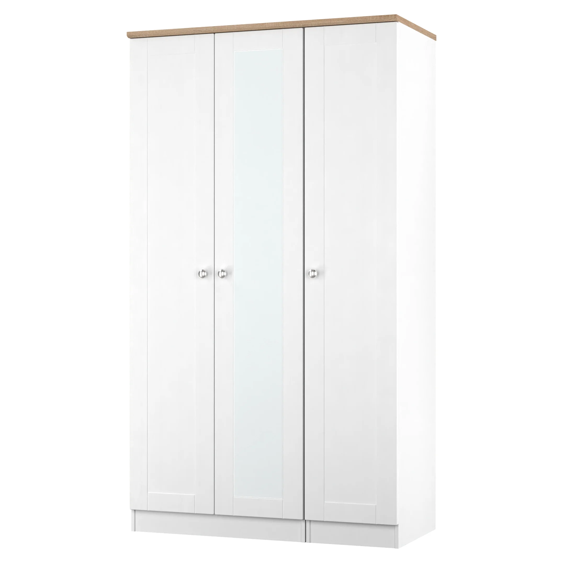 Tutbury Ready Assembled Tall Triple Mirror Wardrobe in White Ash & Bardolino Oak - Image 4