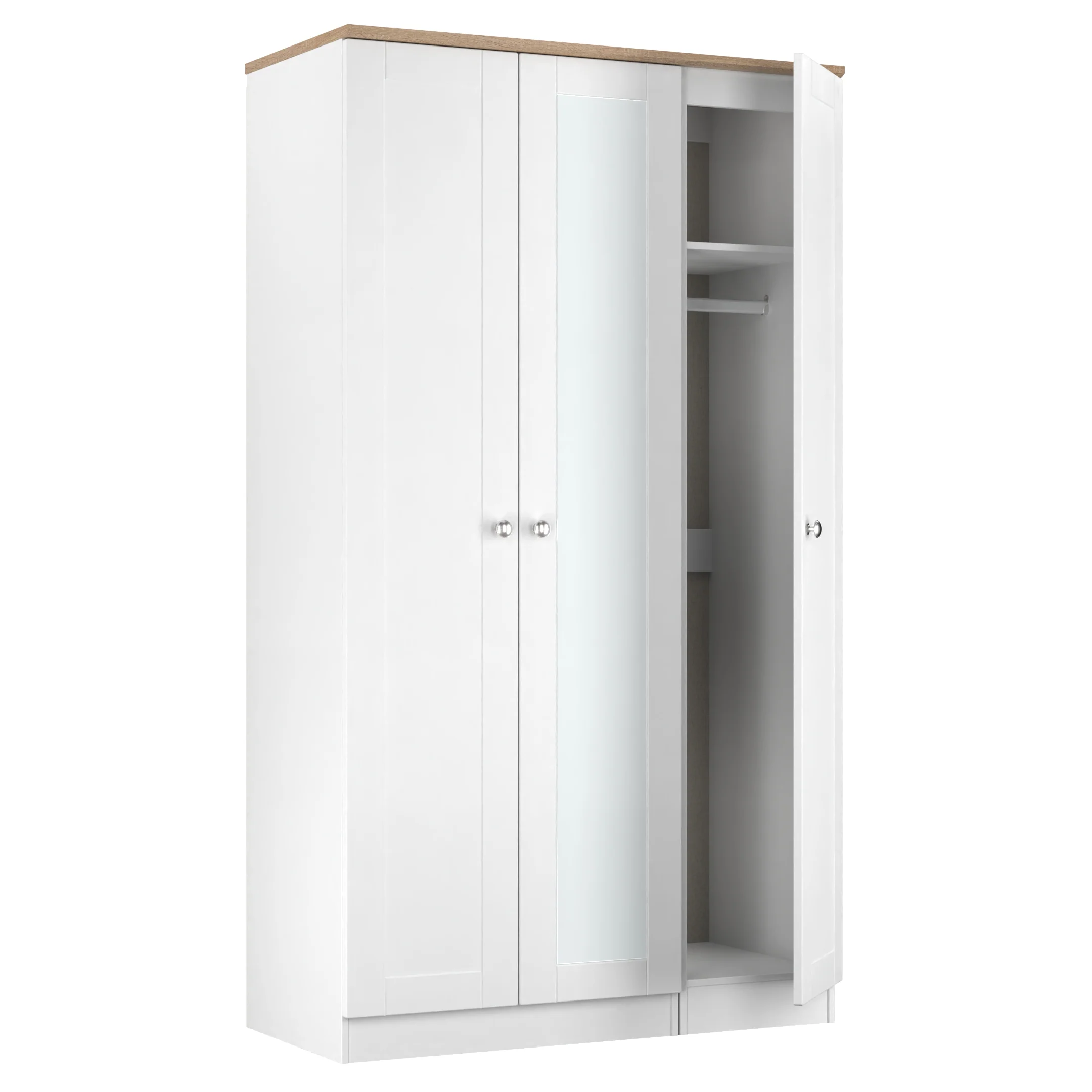 Tutbury Ready Assembled Tall Triple Mirror Wardrobe in White Ash & Bardolino Oak - Image 7