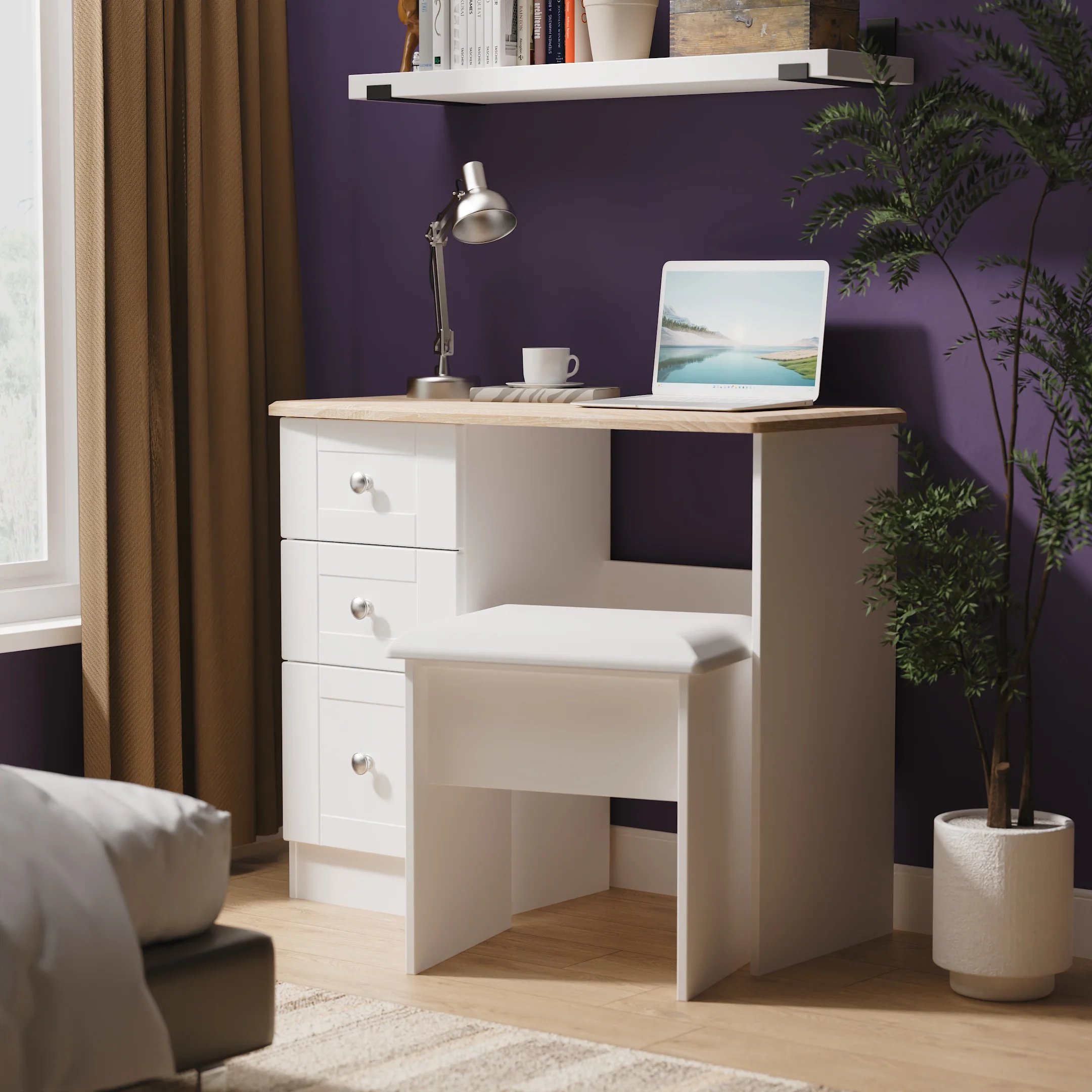 Tutbury Ready Assembled Vanity in White Ash & Bardolino Oak