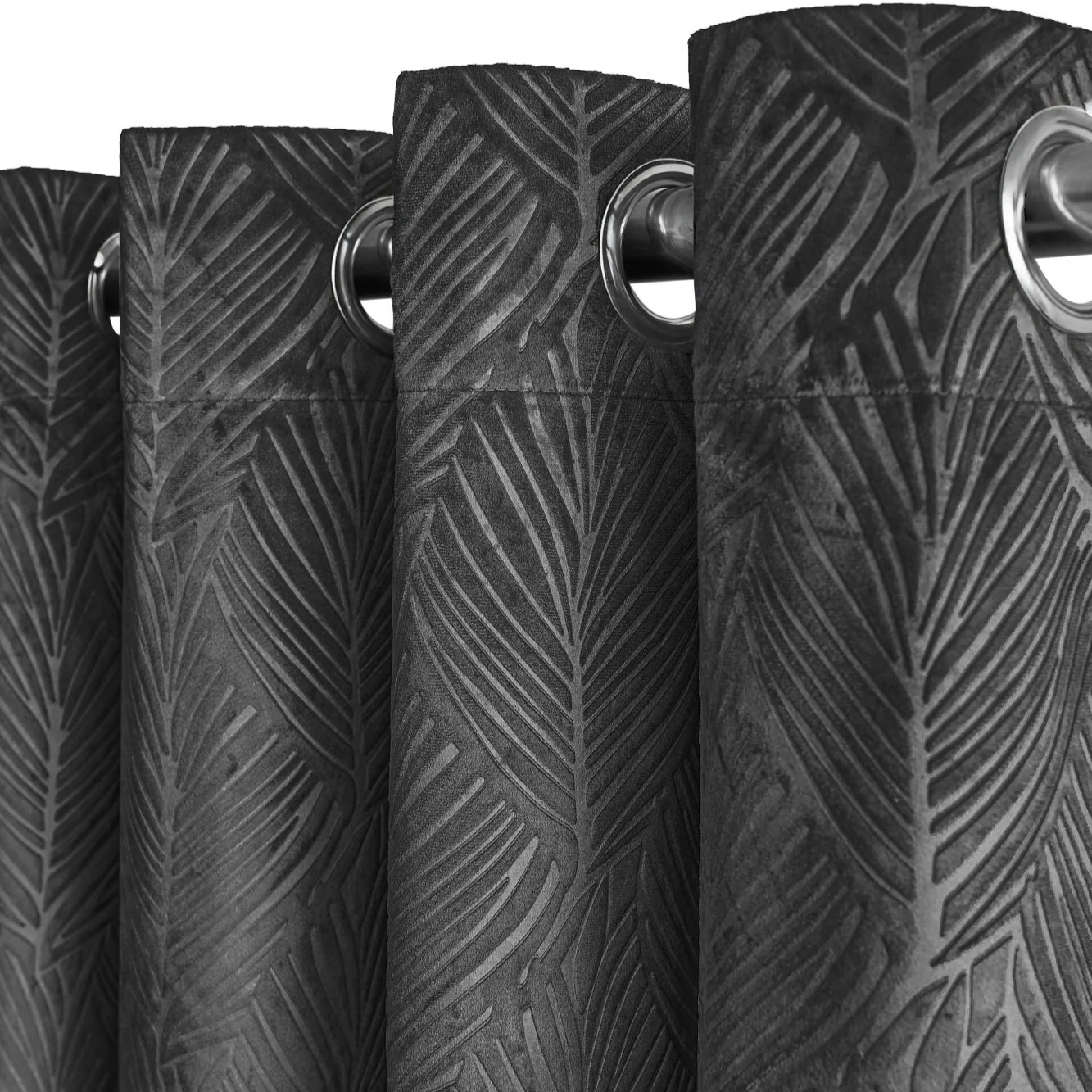 Twilight Velvet Embossed Blackout Curtains - Charcoal Grey - Image 2