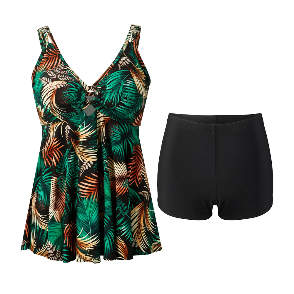 Two Piece Tankini Swimsuit With Double Shoulder Straps - Image 3