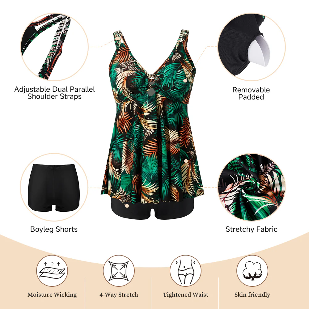 Two Piece Tankini Swimsuit With Double Shoulder Straps - Image 7