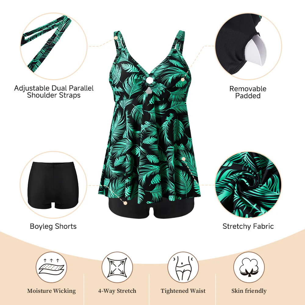 Two Piece Tankini Swimsuit With Double Shoulder Straps - Image 7