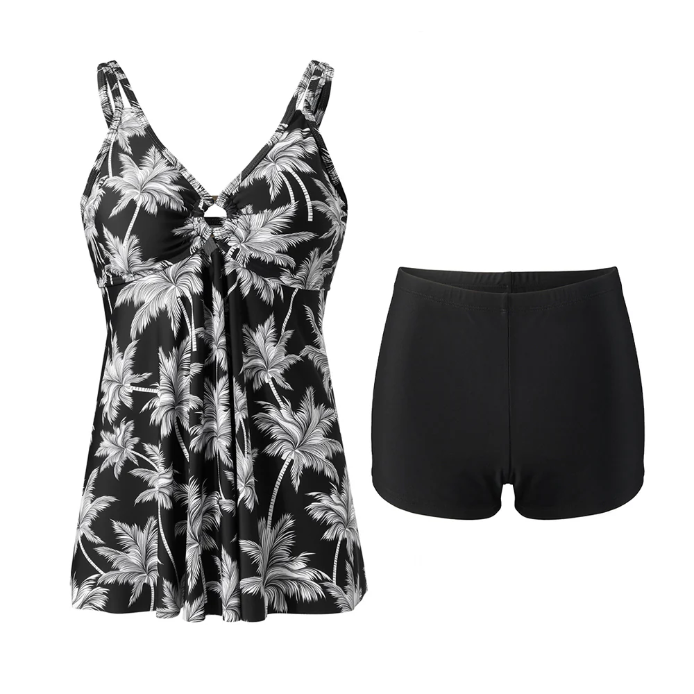 Two Piece Tankini Swimsuit With Double Shoulder Straps - Image 3