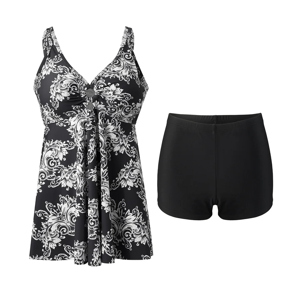 Two Piece Tankini Swimsuit With Double Shoulder Straps - Image 3