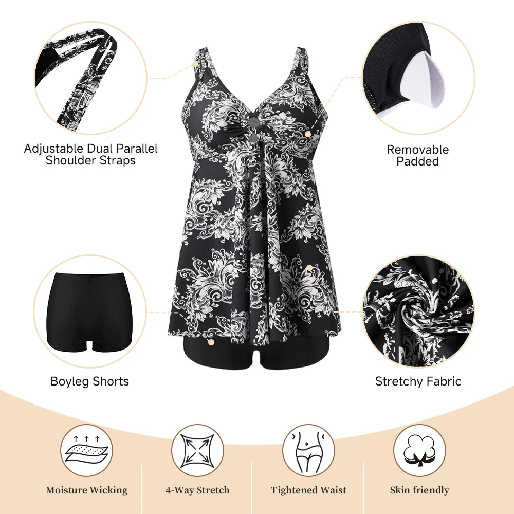 Two Piece Tankini Swimsuit With Double Shoulder Straps - Image 7