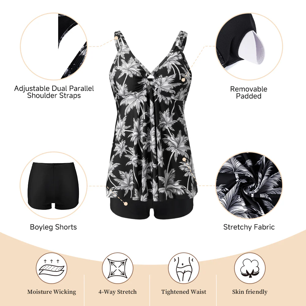 Two Piece Tankini Swimsuit With Double Shoulder Straps - Image 7