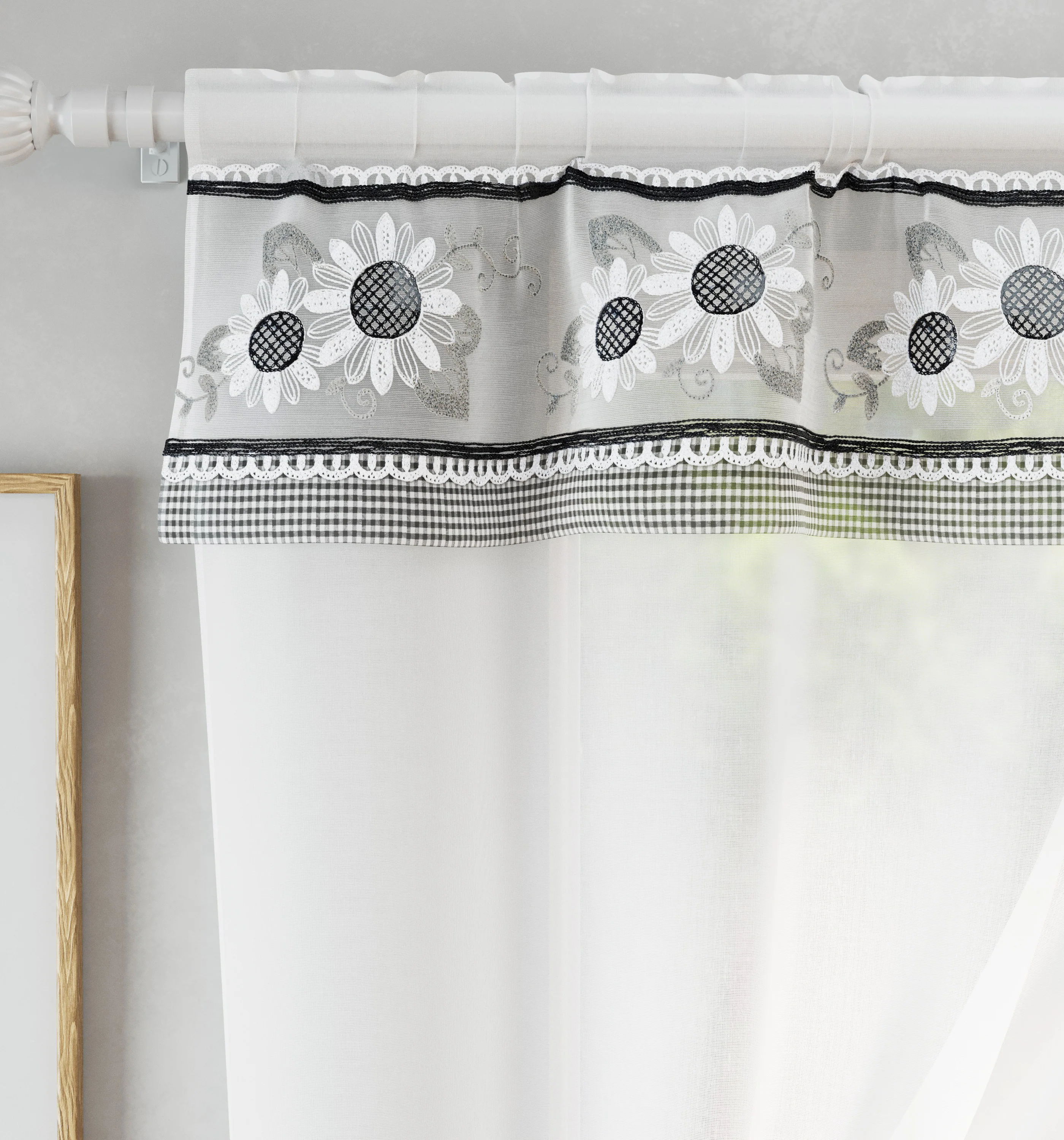 Tyrone Textiles Keswick Black Floral Embroidery Window Set With Matching Tie Backs - Image 2