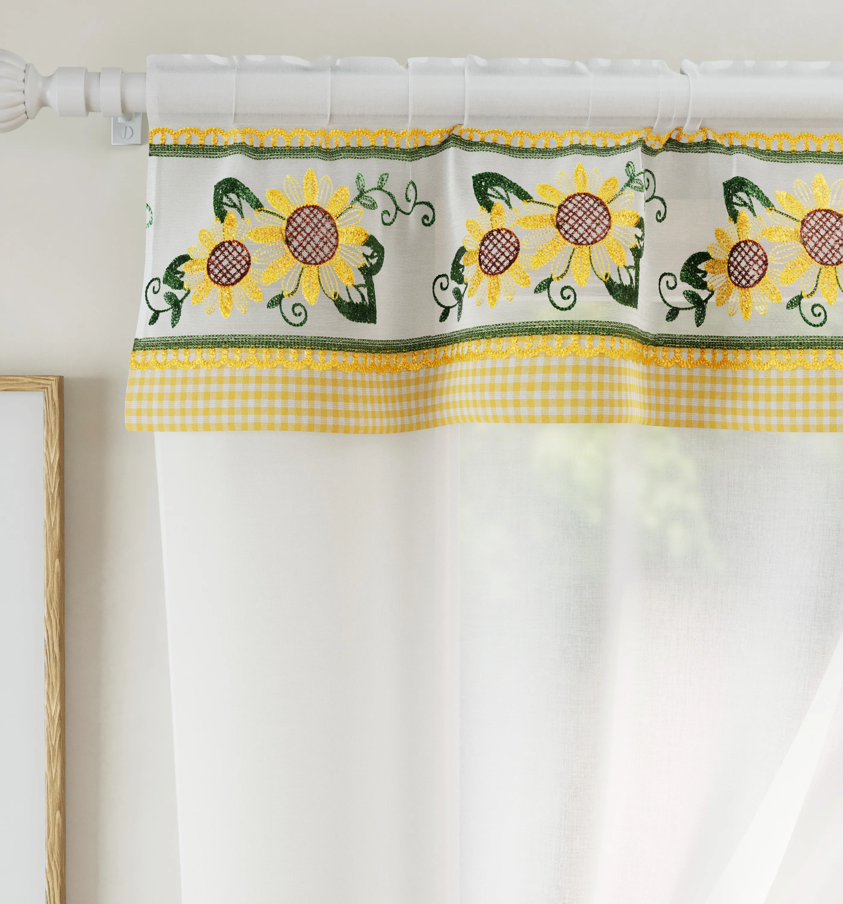 Tyrone Textiles Keswick Yellow Floral Embroidery Window Set With Matching Tie Backs - Image 2
