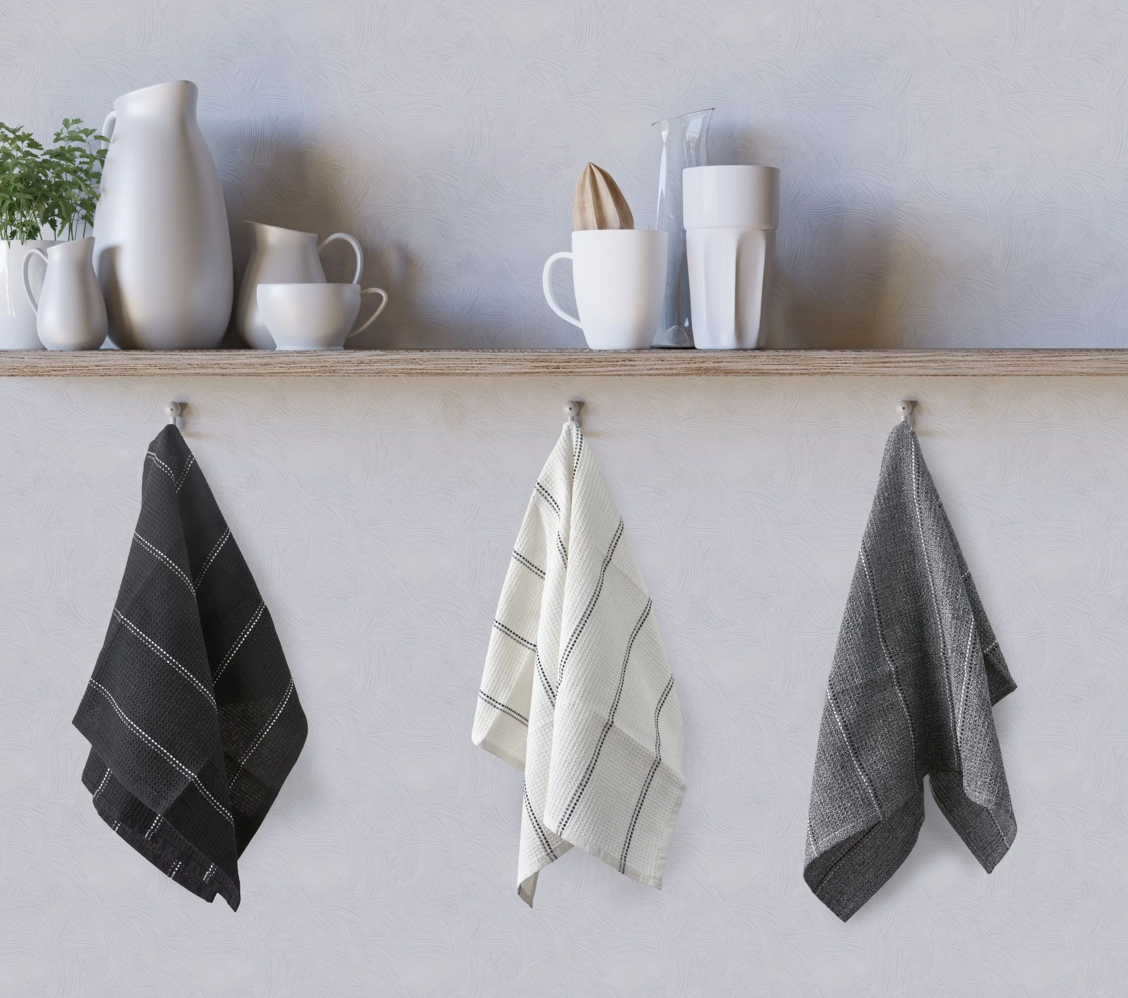 Utopia 3 Pack Kitchen Tea Towel Set in Black - Image 2