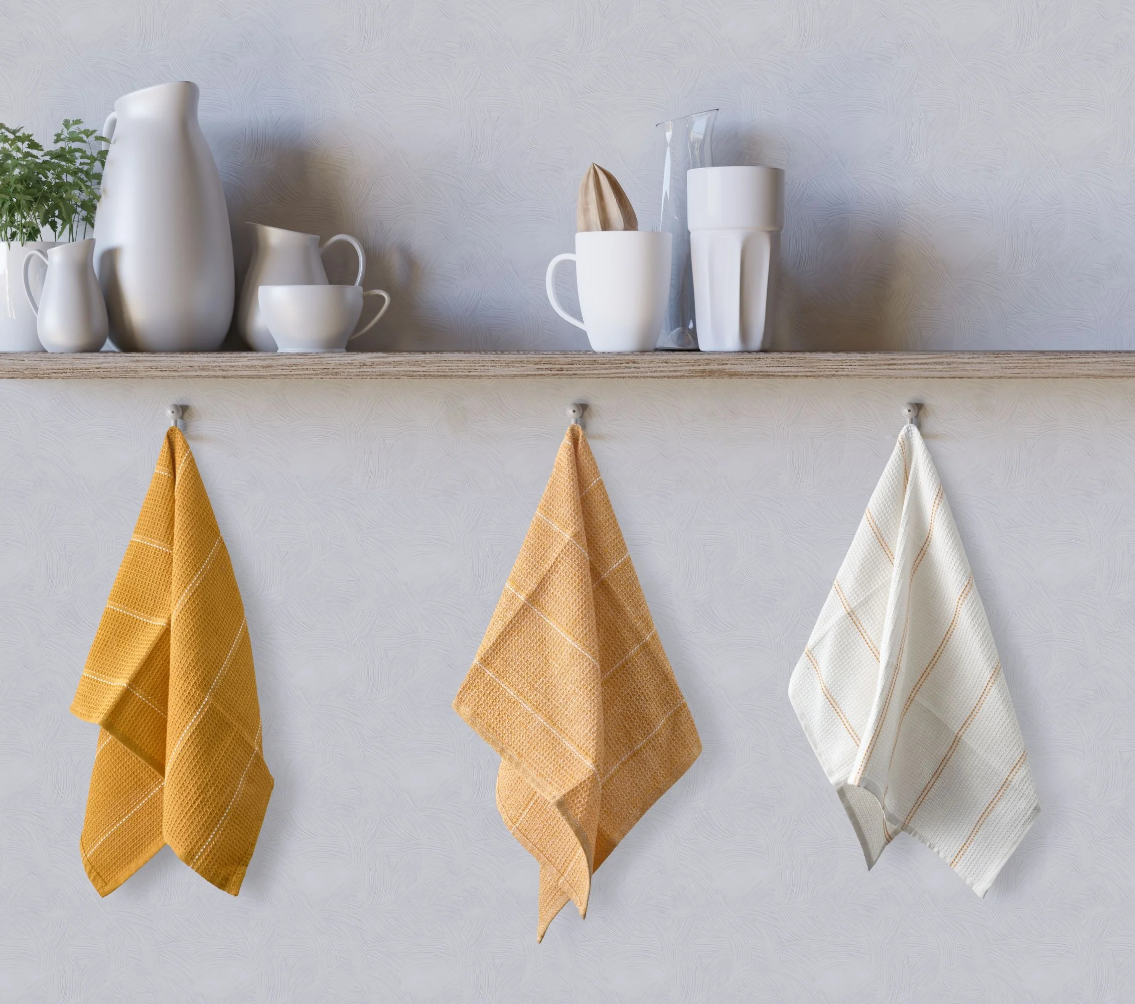 Utopia 3 Pack Kitchen Tea Towel Set in Ochre - Image 2
