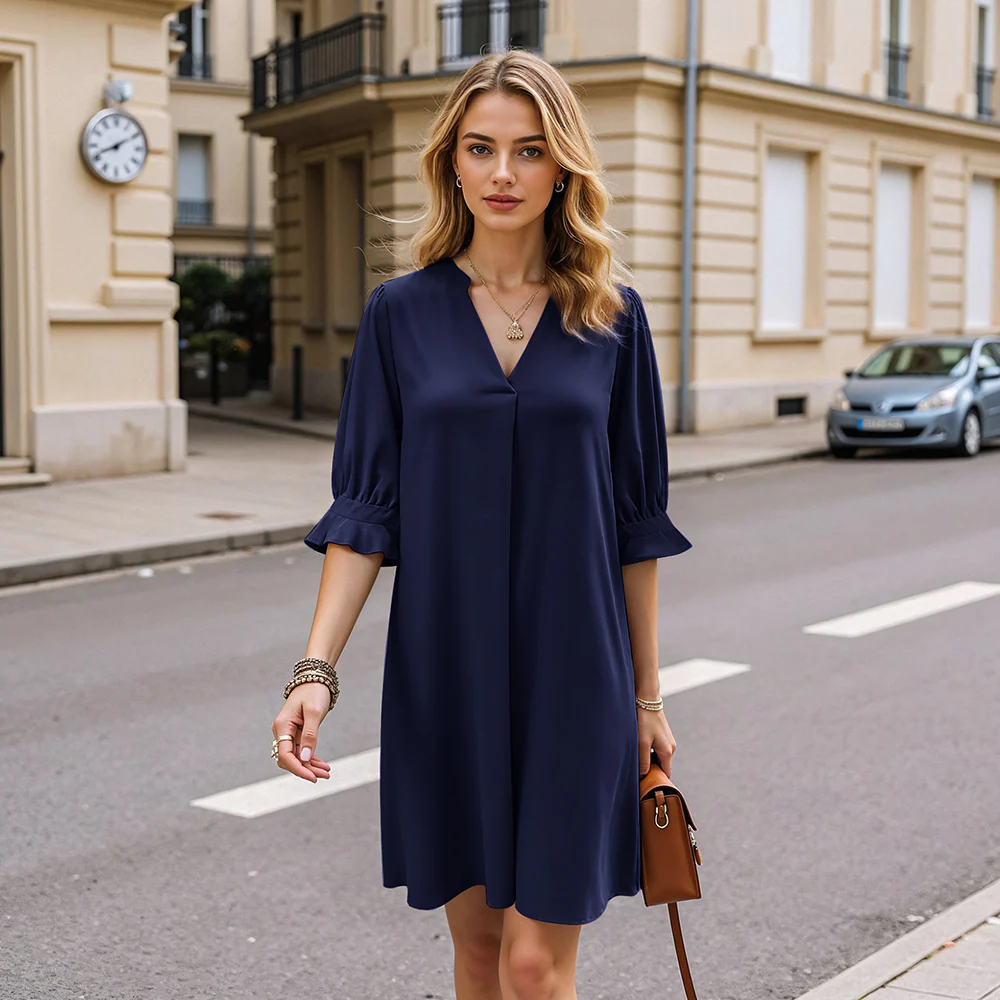 V-neck Long Sleeves Dress - Image 2