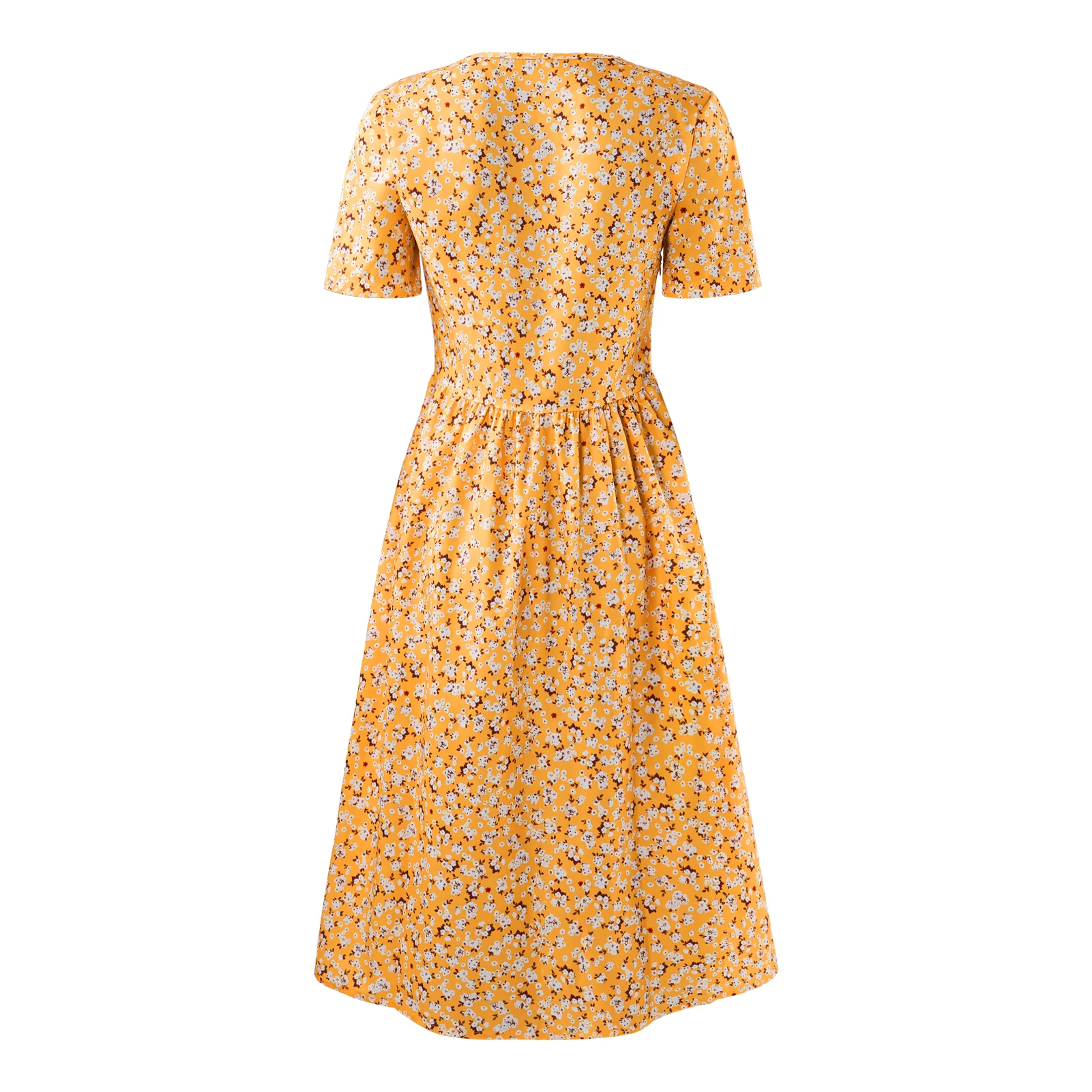 V-Neck Short Sleeve Summer Midi Dress with Pockets - Image 2