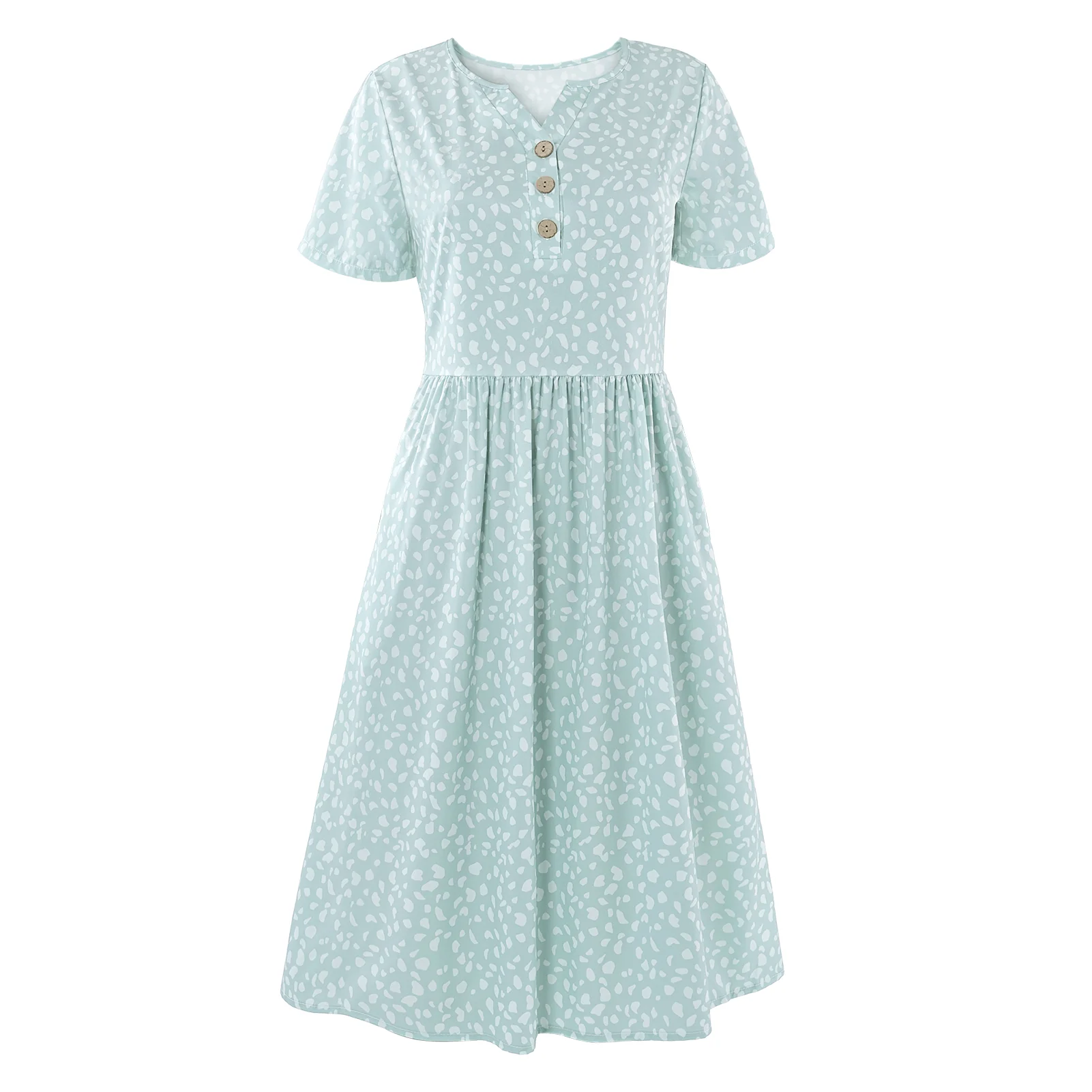 V-Neck Short Sleeve Summer Midi Dress with Pockets