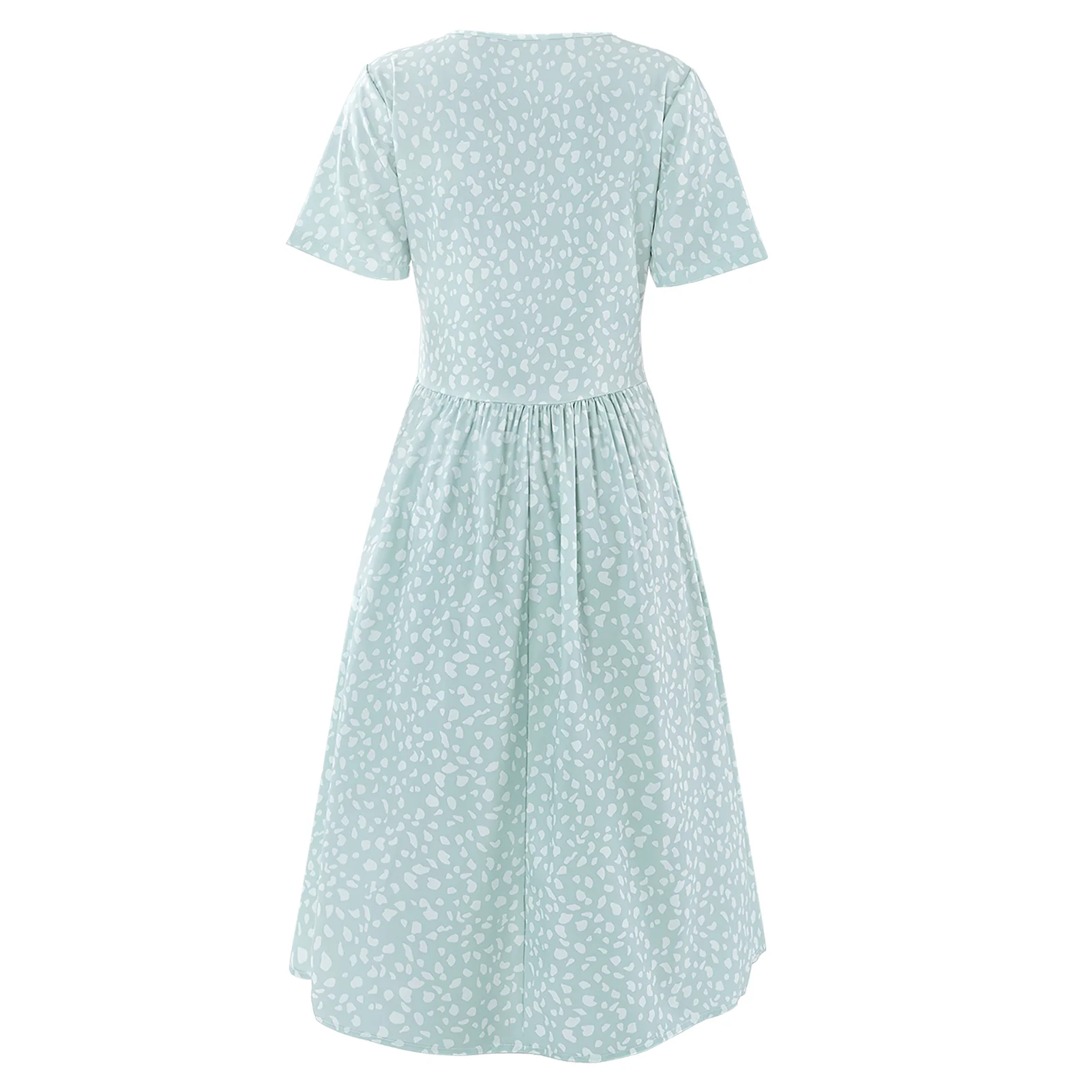 V-Neck Short Sleeve Summer Midi Dress with Pockets - Image 2