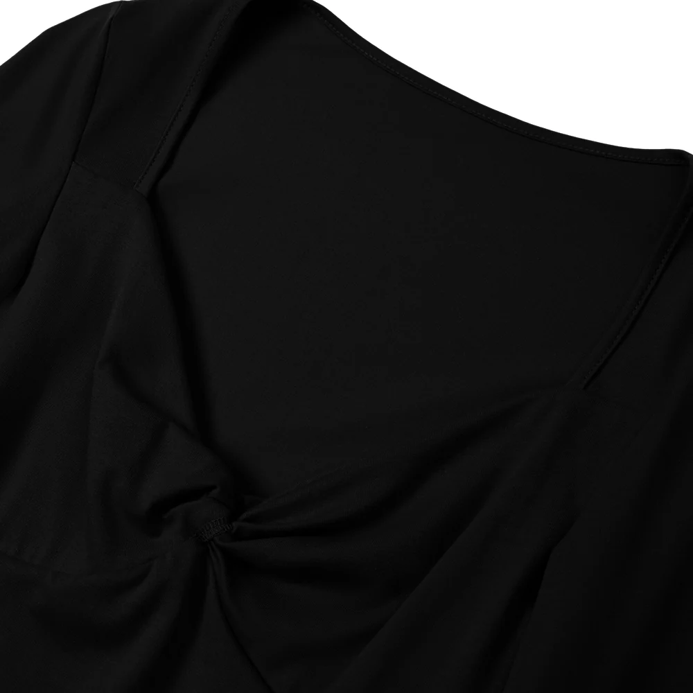 V-Neck Twist Front Top With Long Bell Sleeves - Black - Image 4