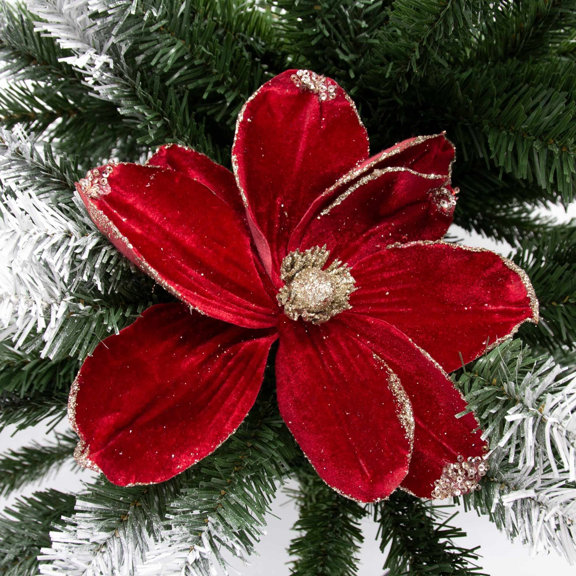 Velvet Magnolia Flower Pick - Red - Image 2