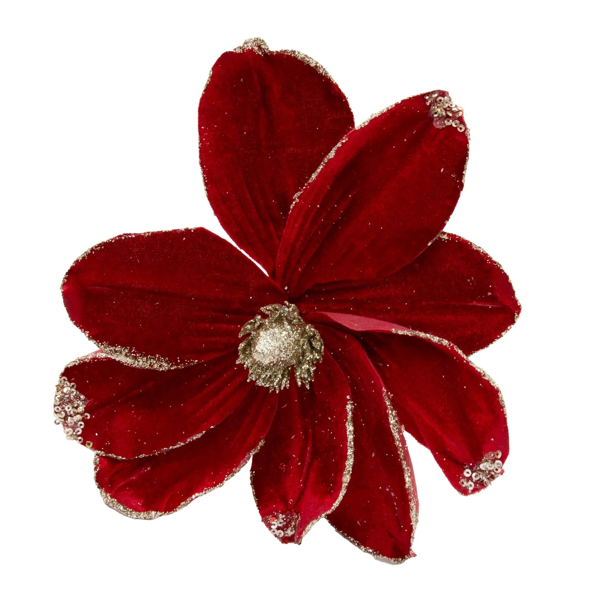 Velvet Magnolia Flower Pick - Red - Image 3
