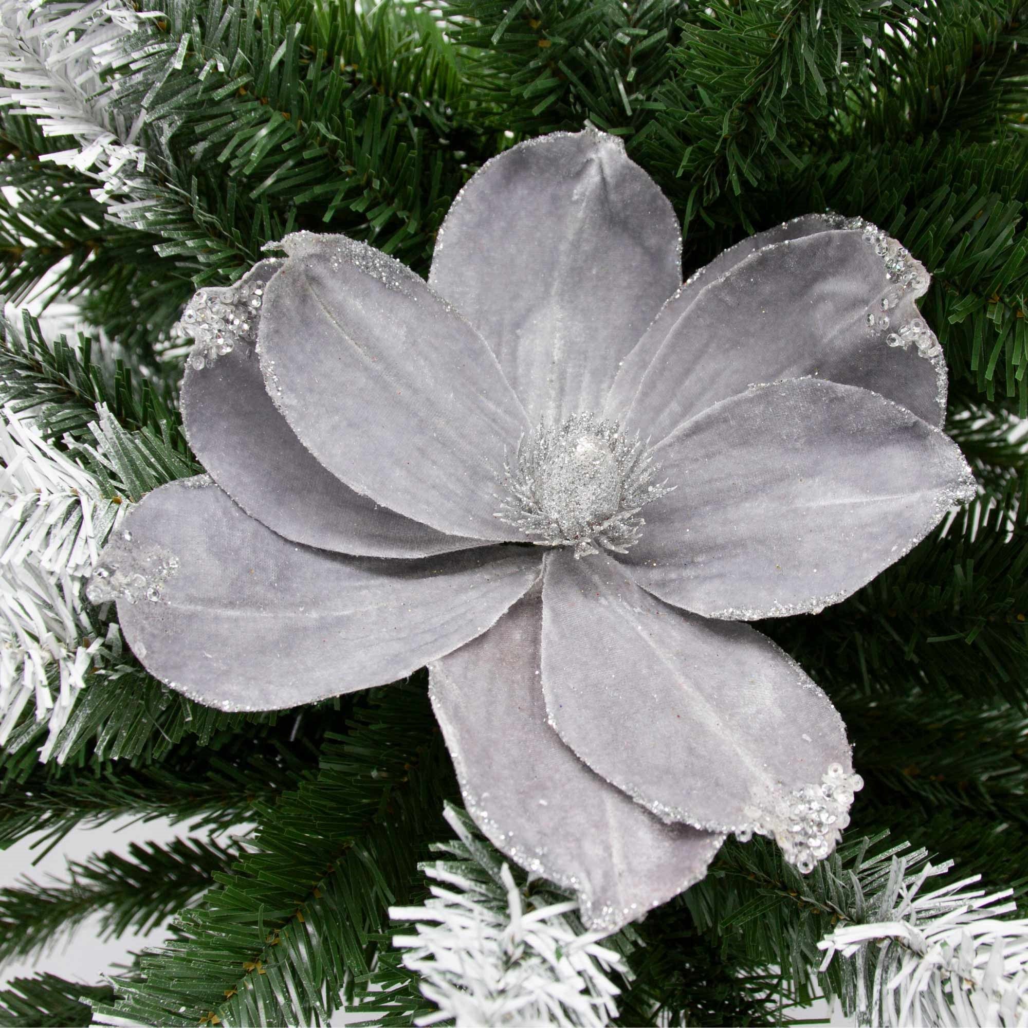 Velvet Magnolia Flower Pick - Silver - Image 2