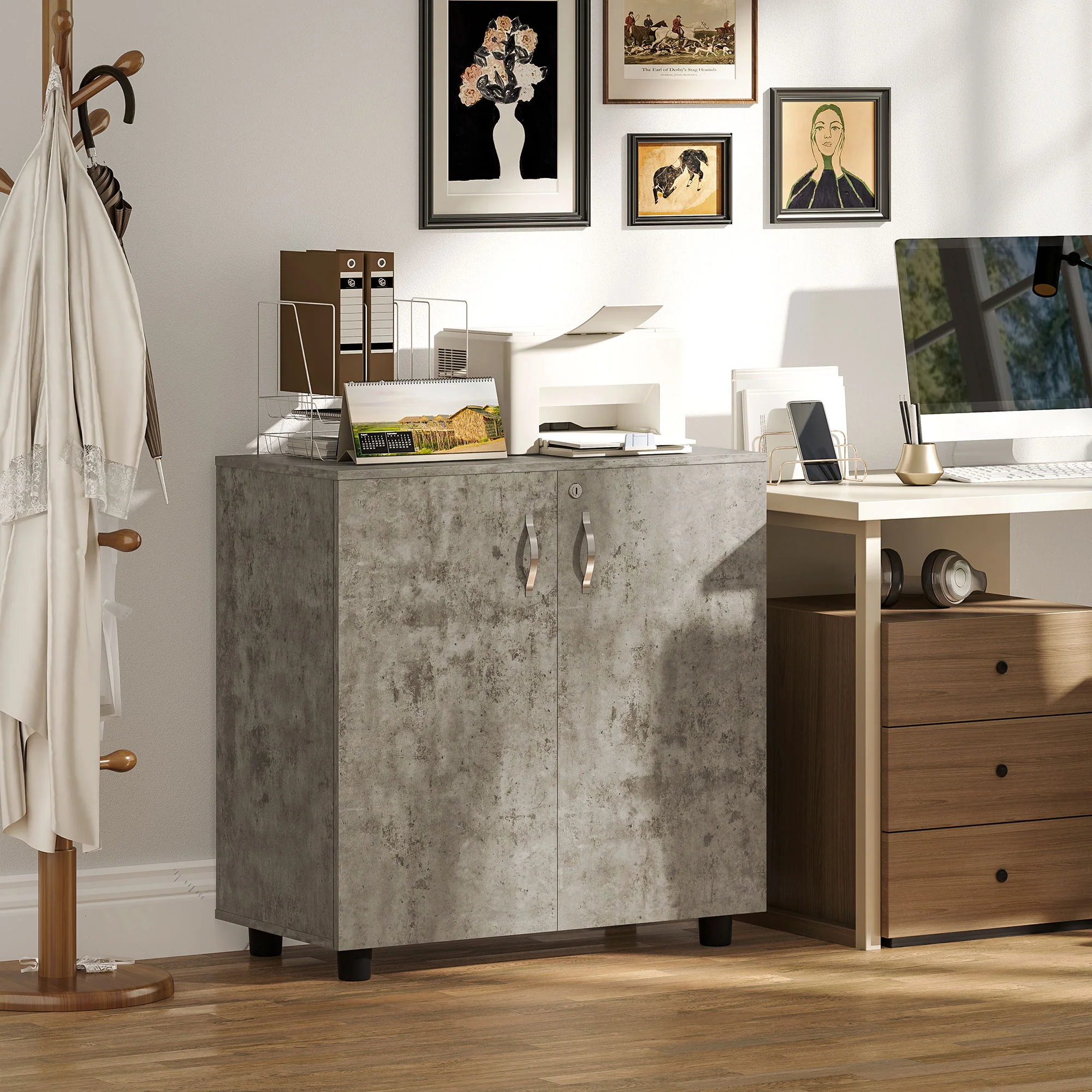 Vinsetto 2-Tier Locking Filing Cabinet Office Storage Cabinet - Image 11