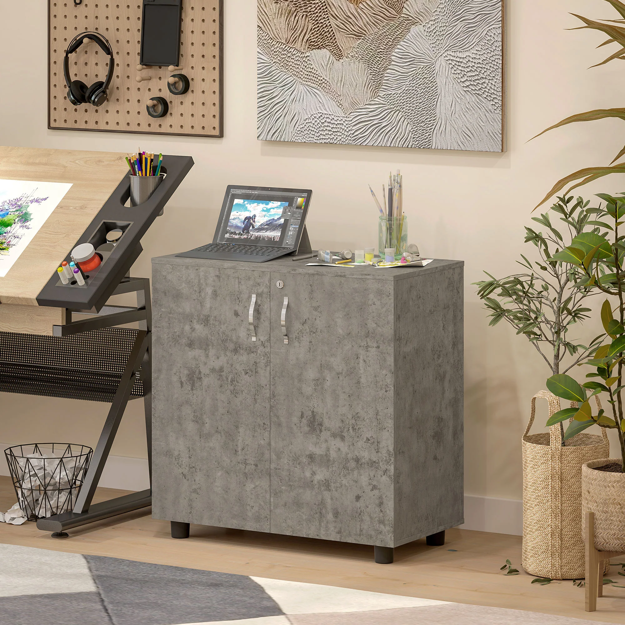 Vinsetto 2-Tier Locking Filing Cabinet Office Storage Cabinet - Image 16