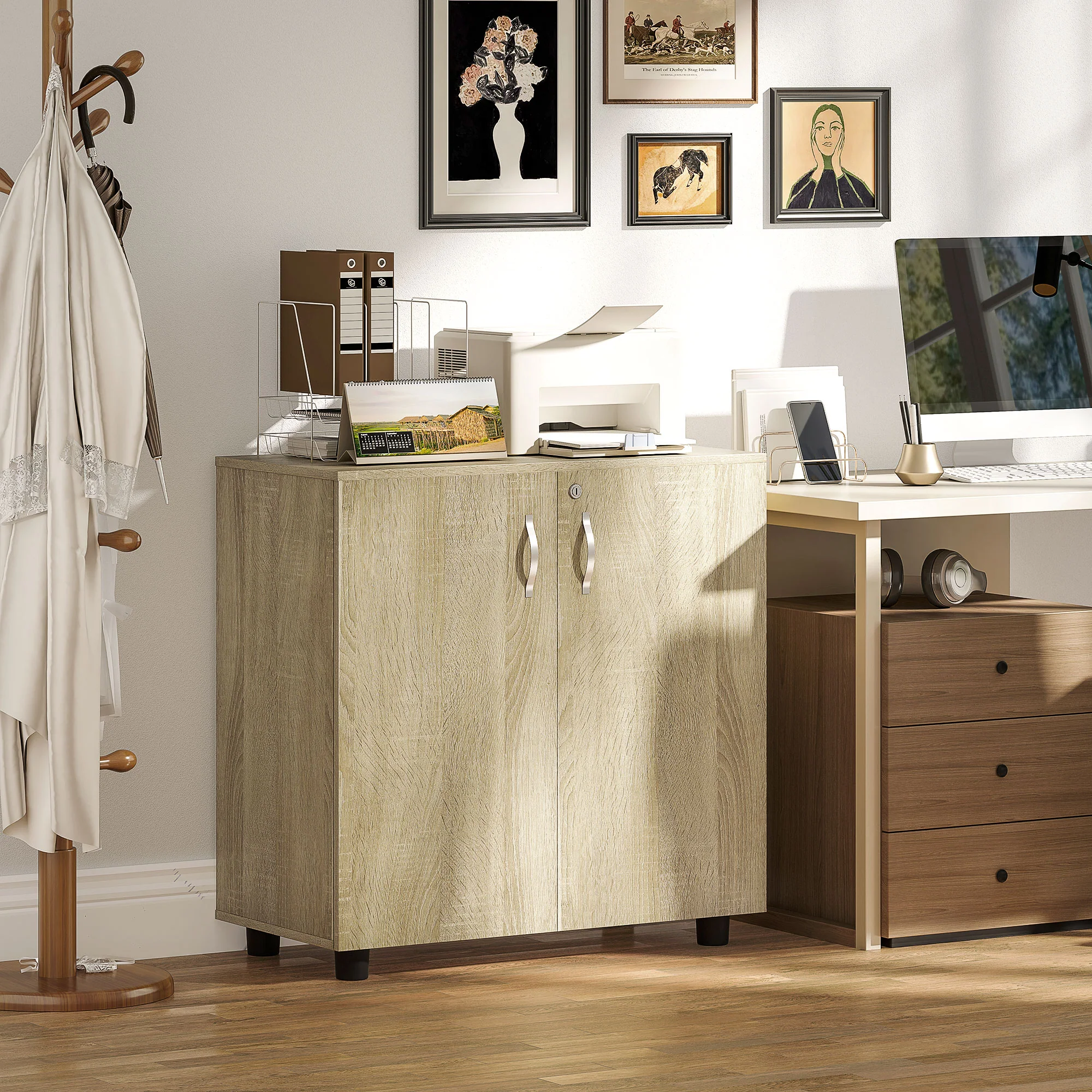Vinsetto 2-Tier Locking Filing Cabinet Office Storage Cabinet - Image 2